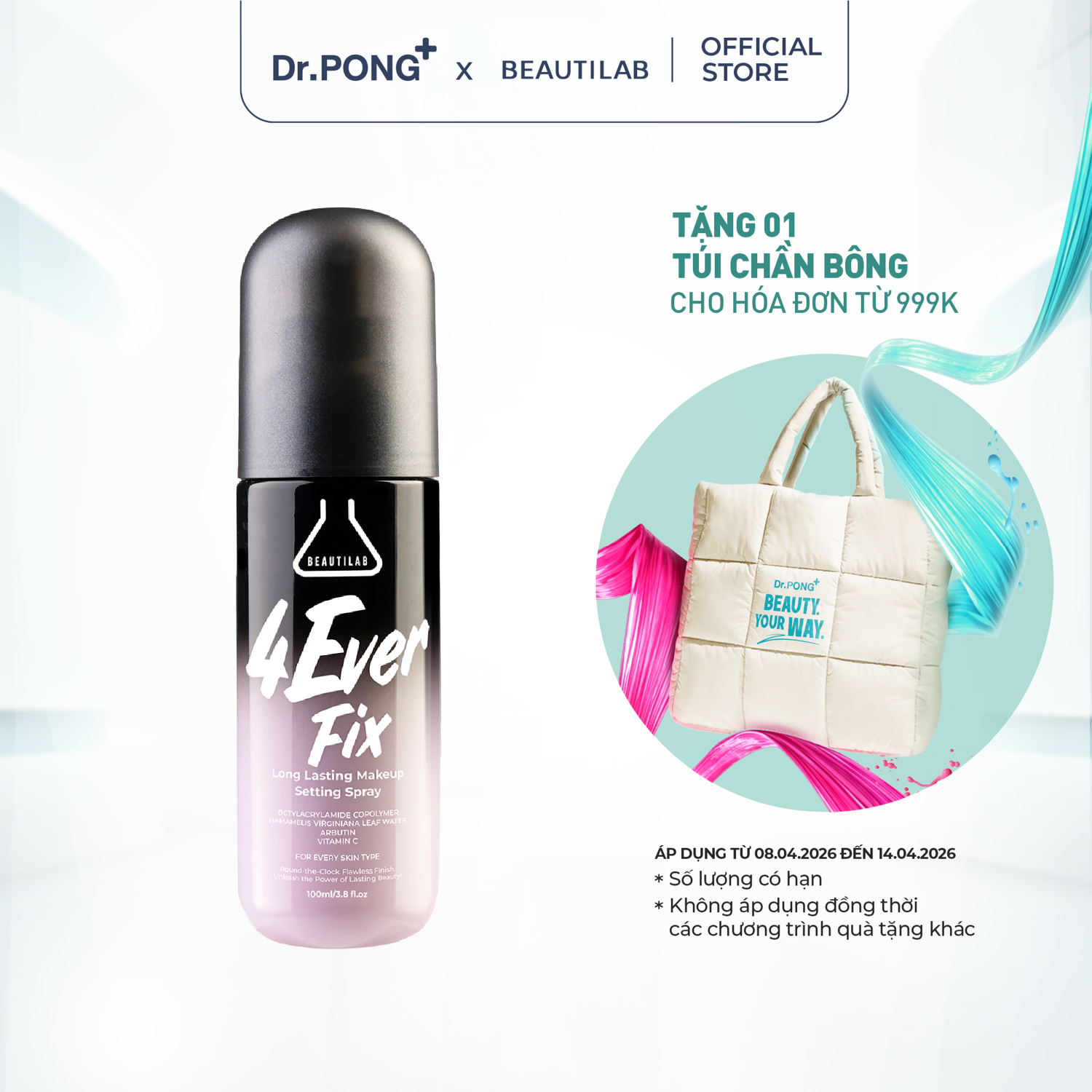 Xịt khóa nền trang điểm Beautilab 4EverFix Long Lasting Makeup Setting Spray 100ml