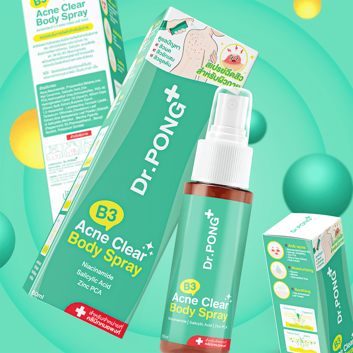 Xịt dưỡng hỗ trợ giảm mụn cơ thể Dr.PONG B3 Acne Clear Body Spray Serum 60ml
