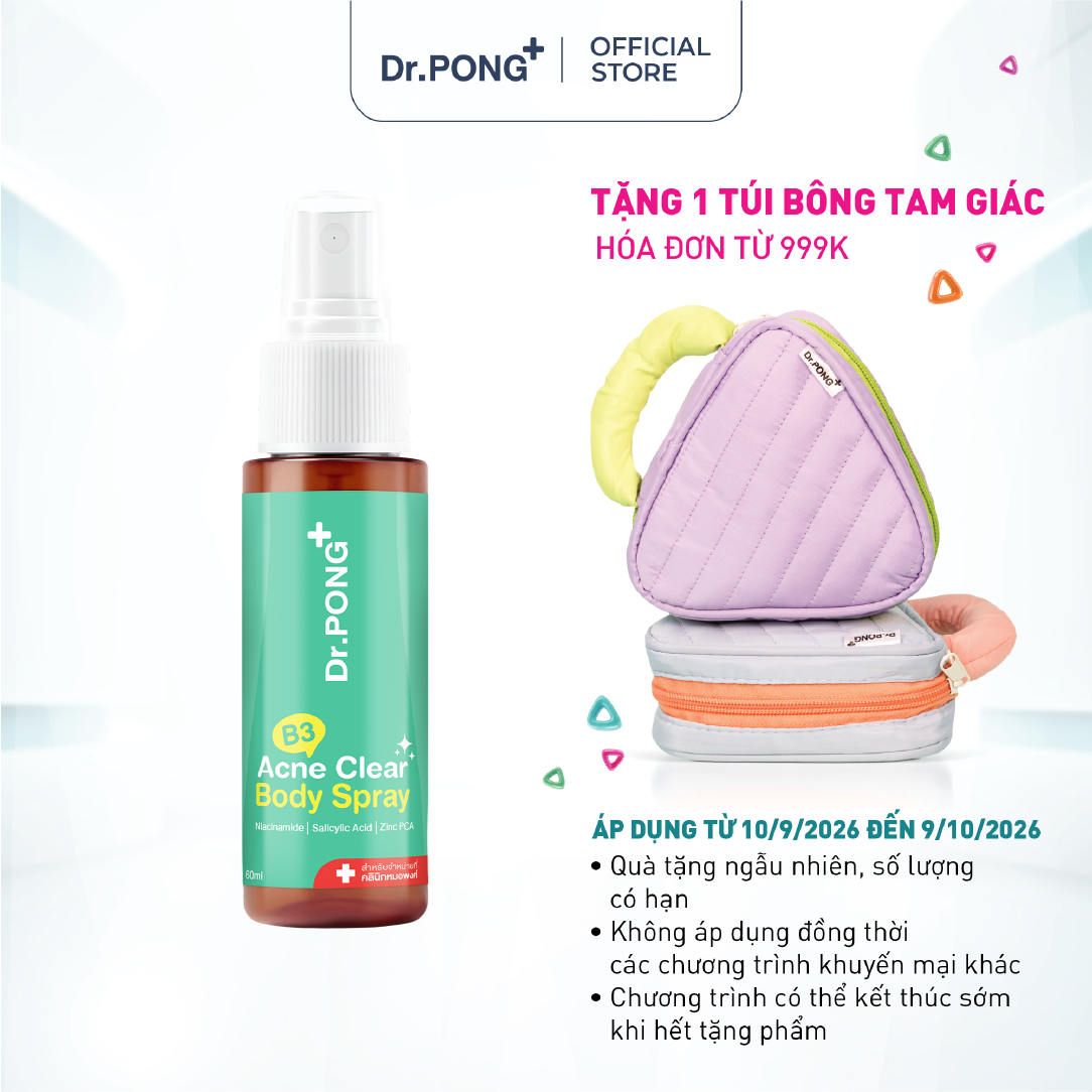 Xịt dưỡng hỗ trợ giảm mụn cơ thể Dr.PONG B3 Acne Clear Body Spray Serum 60ml
