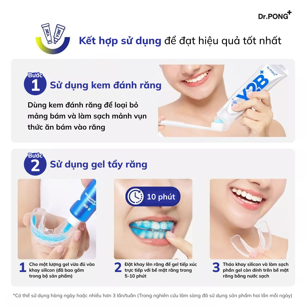 Set hỗ trợ làm trắng răng 2 bước Dr.PONG Y2B Whitening Color Set Toothpaste & Toothgel Set 100g