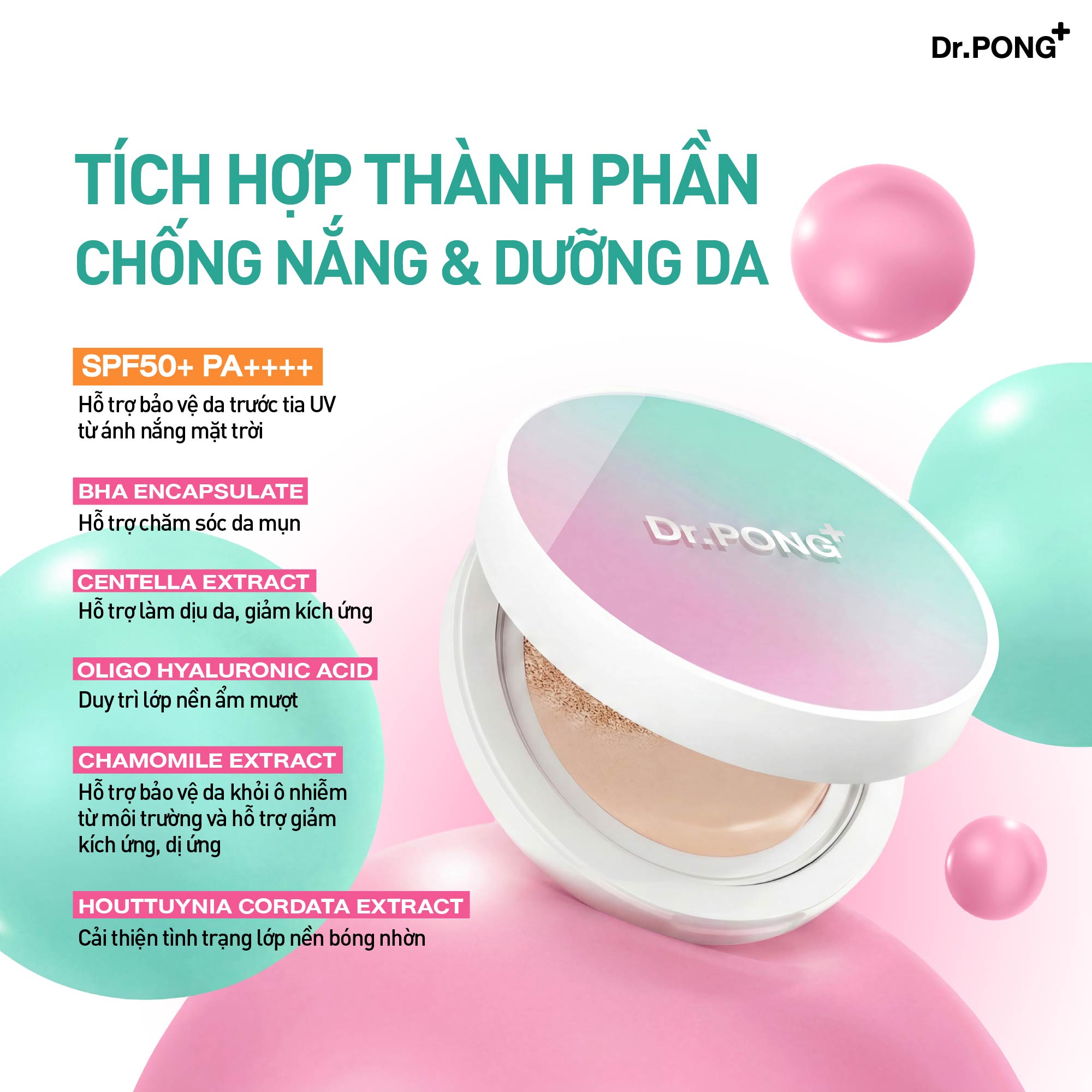 Phấn nước cho da dầu mụn, che khuyết điểm, mịn lì, kiềm dầu DR.PONG MATTE PRO ACNE ACE LONGWEAR CUSHION SPF50+ PA++++