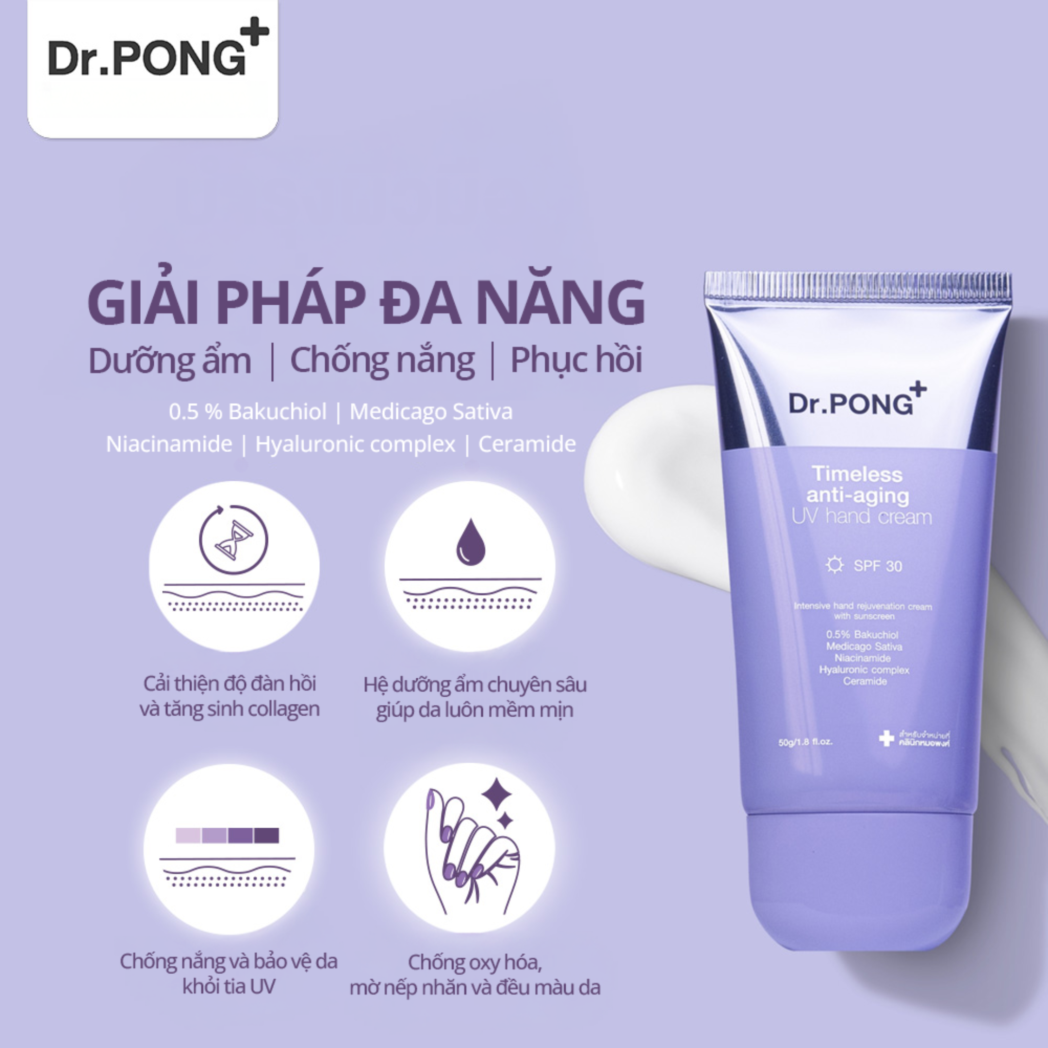 Kem dưỡng ẩm da tay, chống nắng DR.PONG TIMELESS ANTI-AGING UV HAND CREAM 50g