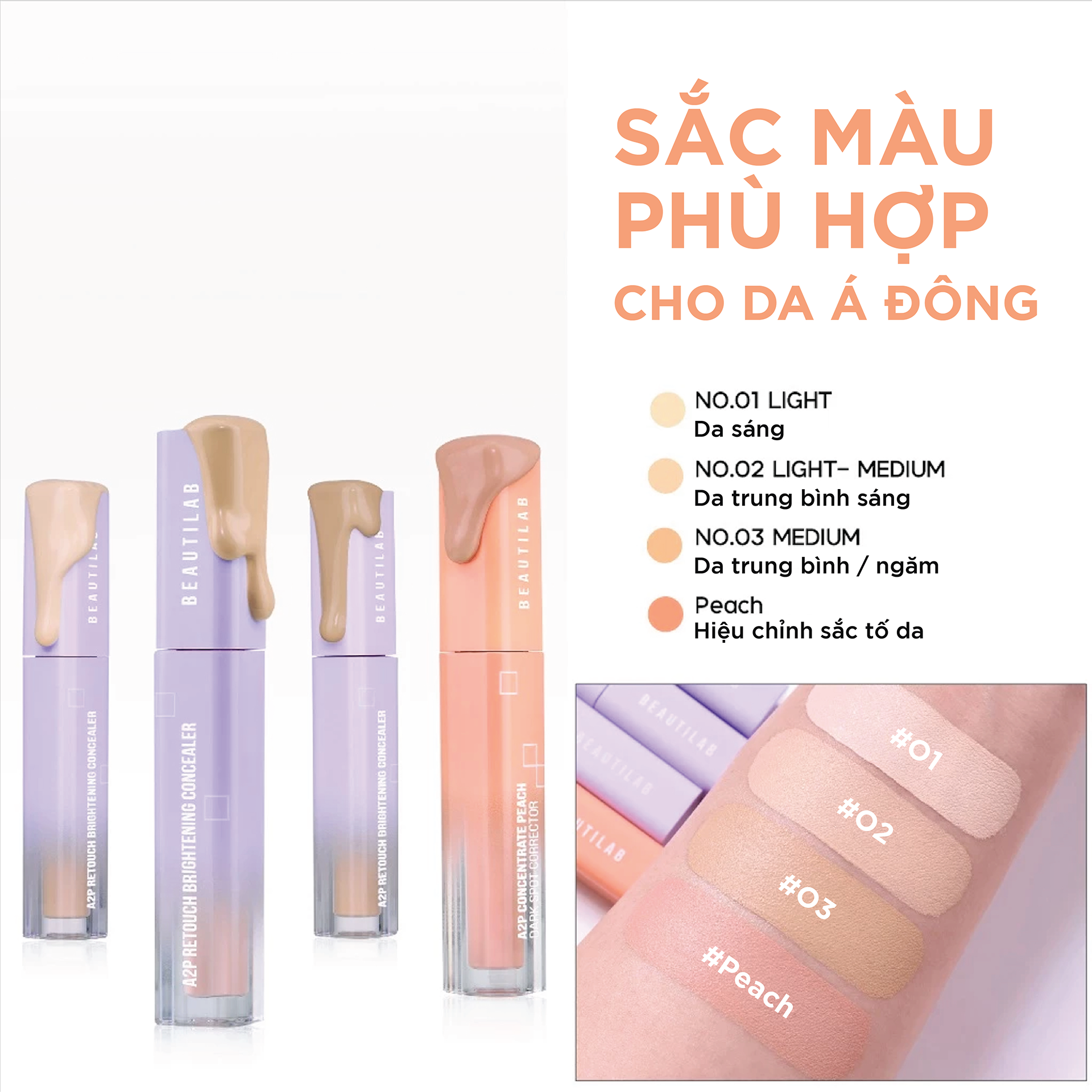Kem che khuyết điểm & triệt sắc BEAUTILAB A2P Concentrate Peach Dark Spot & Retouch Brightening Concealer 2.5g