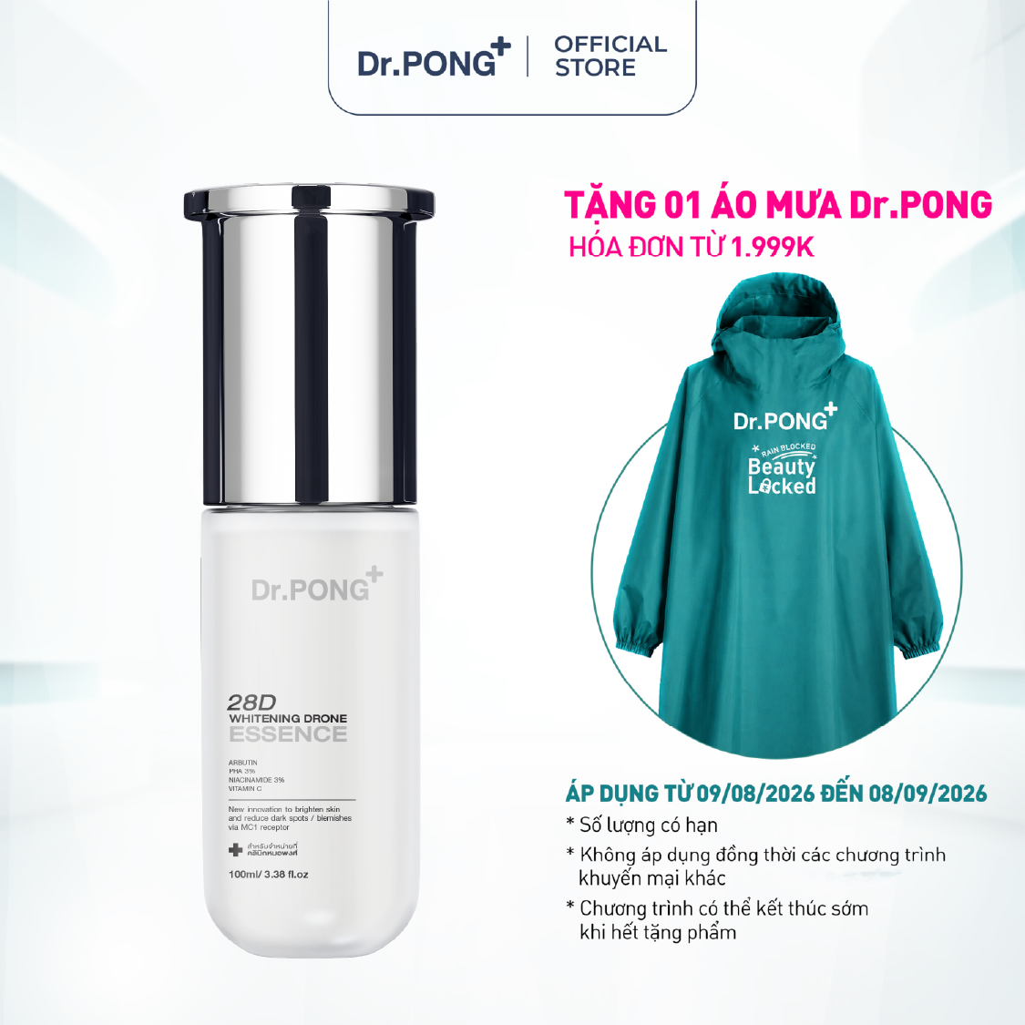 Tinh chất dưỡng ẩm cân bằng, hỗ trợ dưỡng sáng da Dr.PONG 28D Whitening Drone Essence 95ml