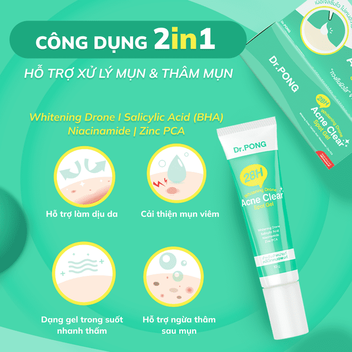 Gel chấm hỗ trợ xử lý mụn Dr.PONG 28H Whitening Drone Acne Clear Spot Gel 10g