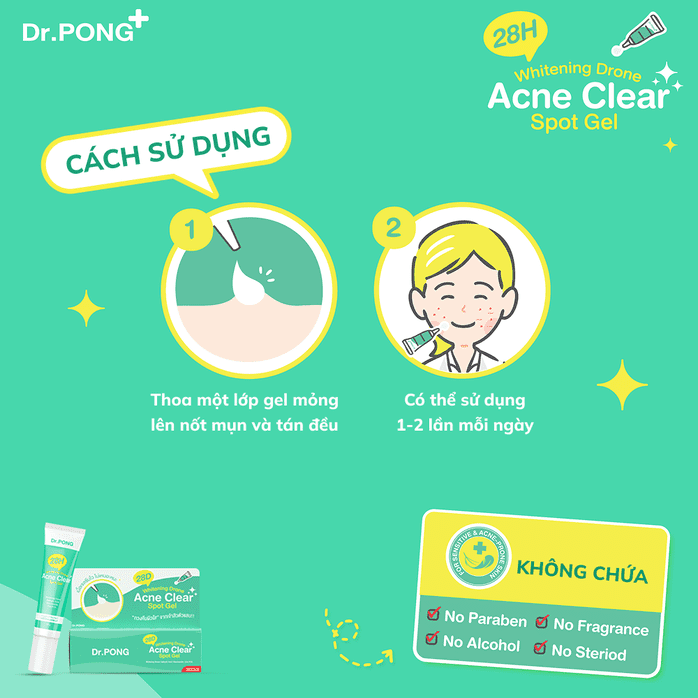 Gel chấm hỗ trợ xử lý mụn Dr.PONG 28H Whitening Drone Acne Clear Spot Gel 10g