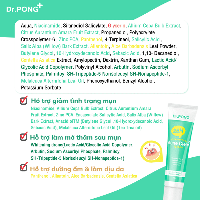 Gel chấm hỗ trợ xử lý mụn Dr.PONG 28H Whitening Drone Acne Clear Spot Gel 10g