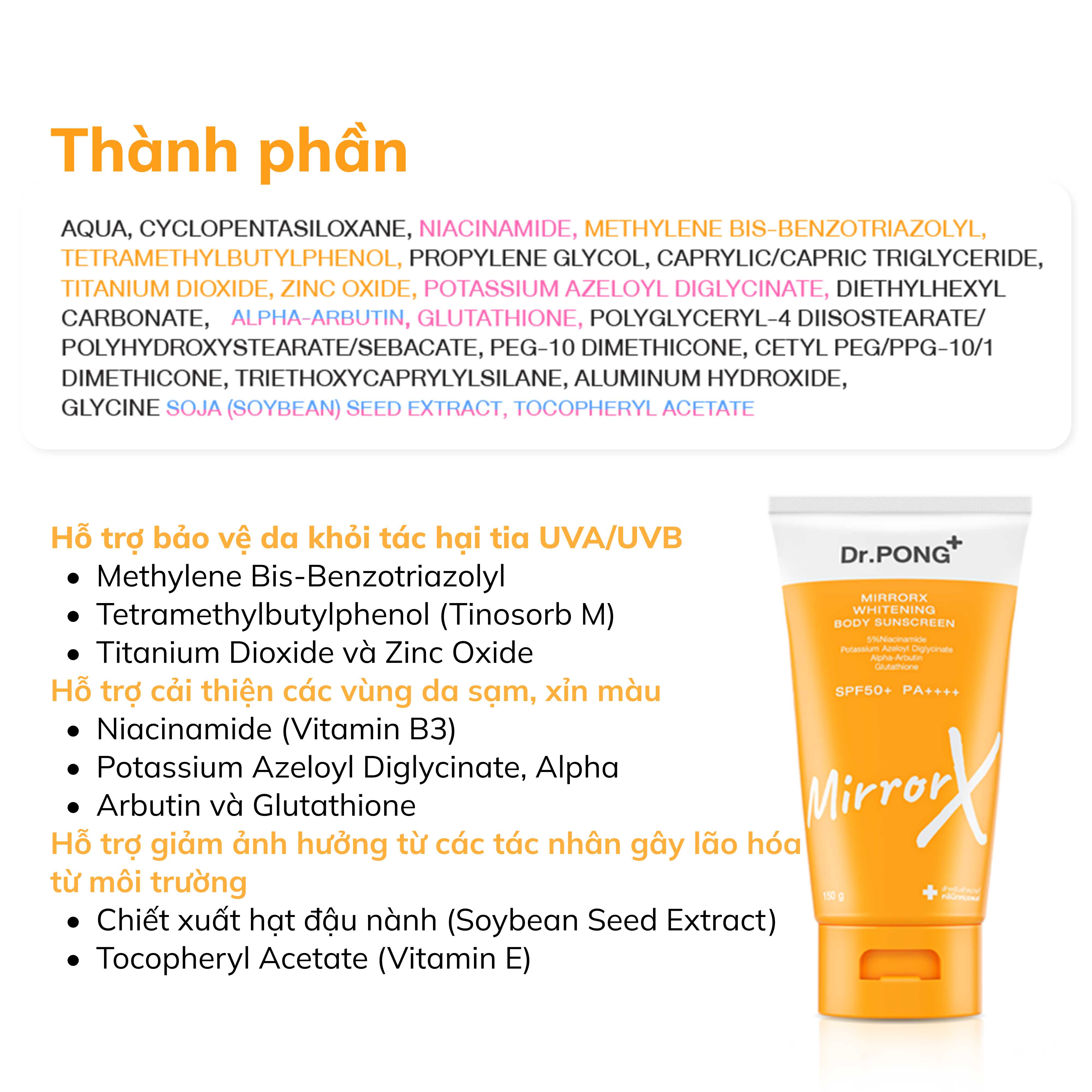 Kem chống nắng toàn thân Dr.PONG MirrorX whitening body sunscreen SPF50+ PA++++ 150g