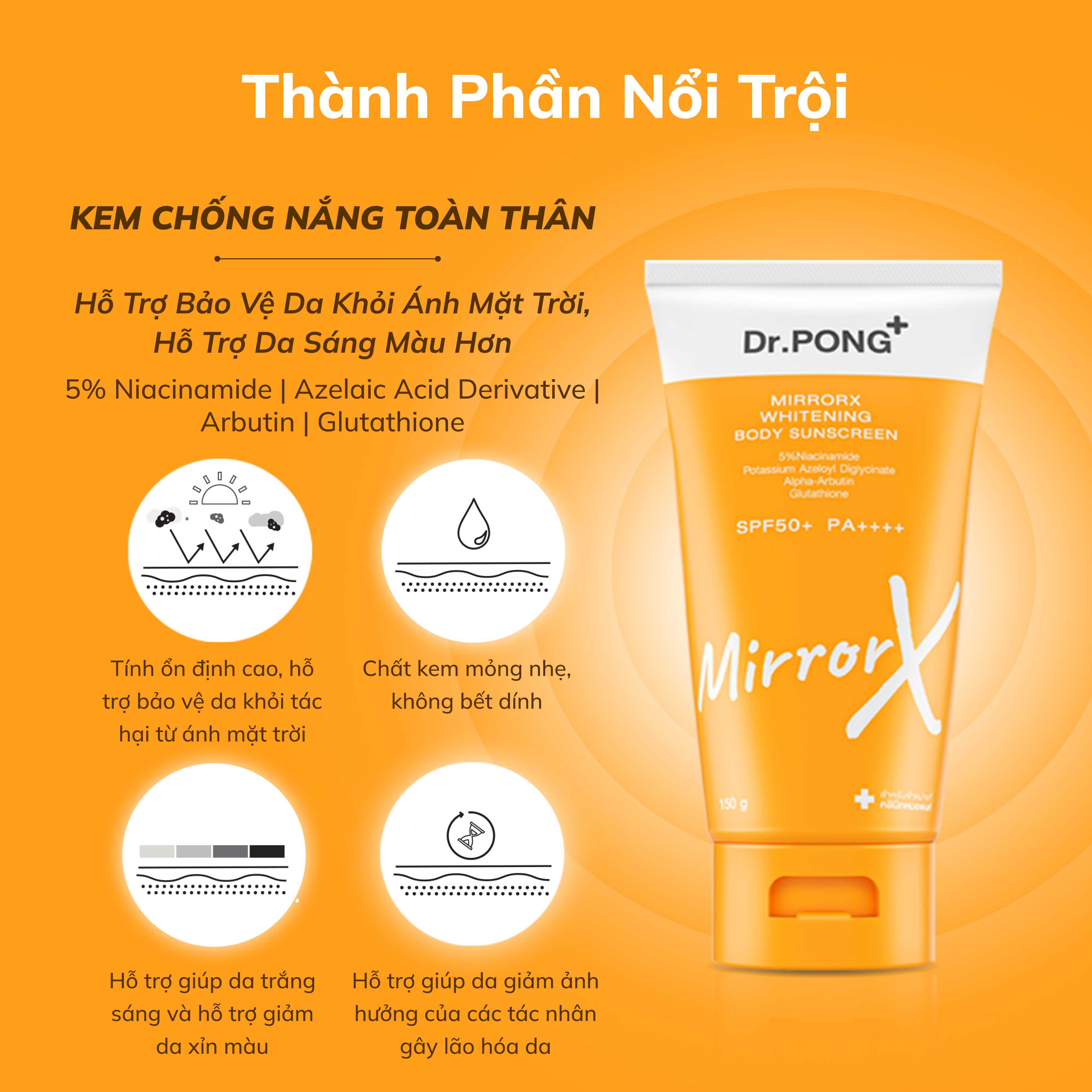 Kem chống nắng toàn thân Dr.PONG MirrorX whitening body sunscreen SPF50+ PA++++ 150g