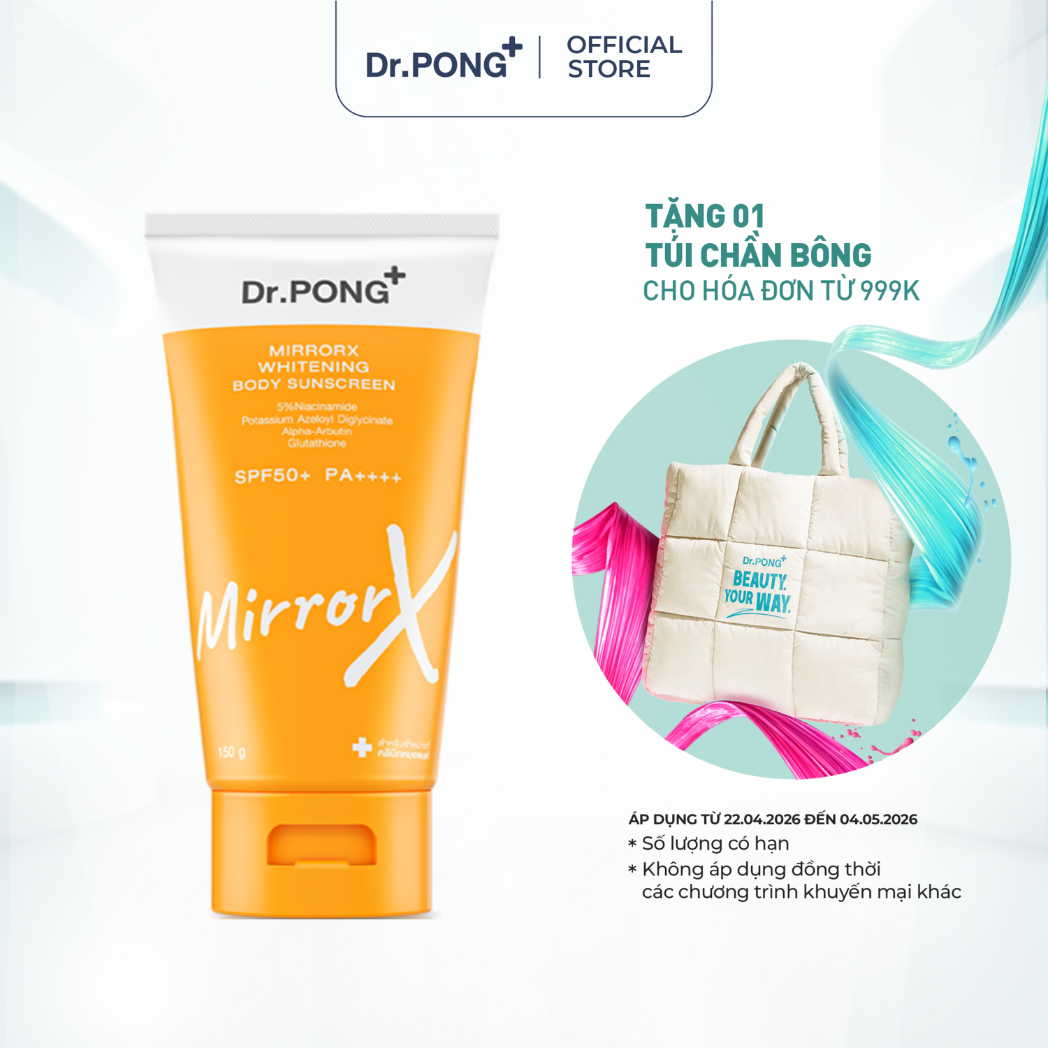Kem chống nắng toàn thân Dr.PONG MirrorX whitening SPF50+ PA++++ 150g