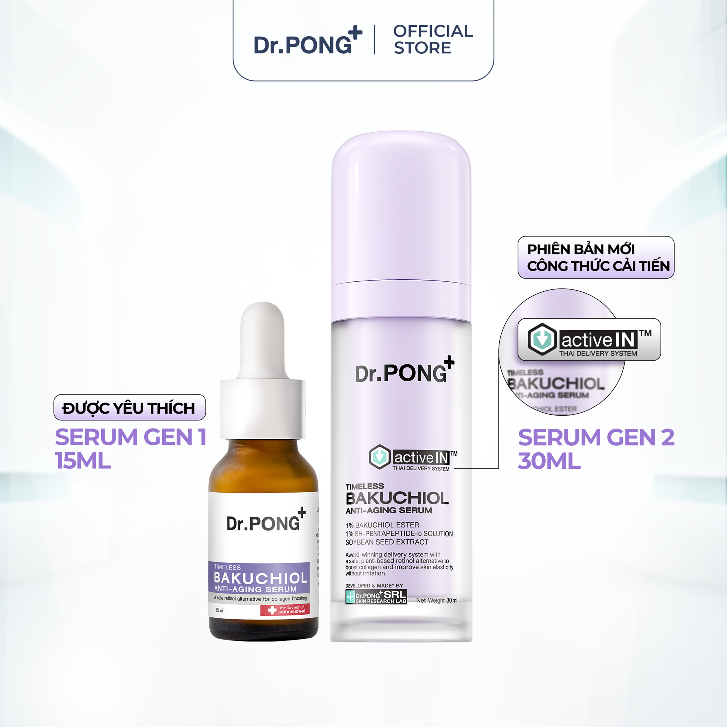 Serum căng bóng, hỗ trợ trẻ hóa da Dr.PONG Activein Timeless Bakuchiol Anti-aging Serum