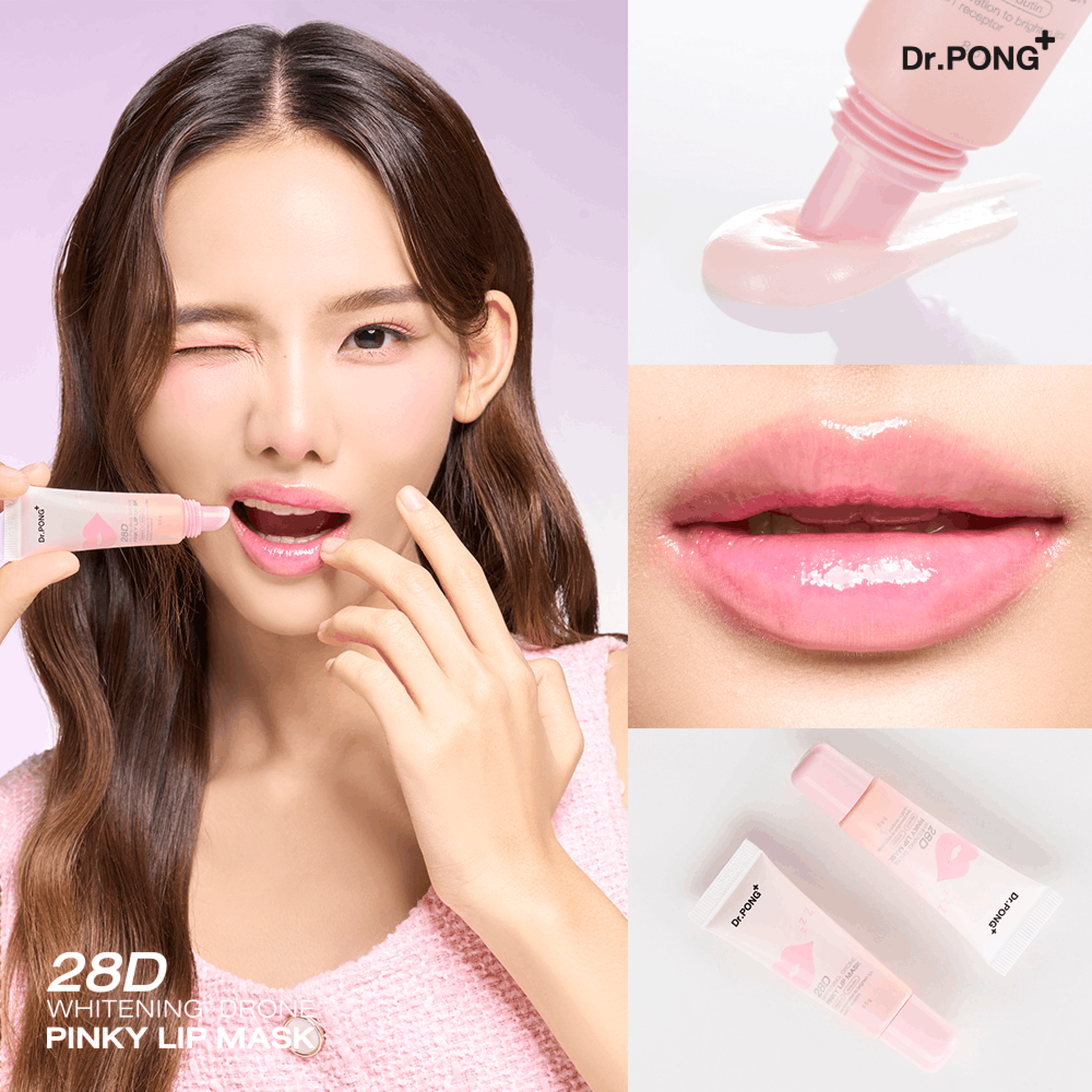 Dưỡng ẩm môi, hỗ trợ giảm thâm môi Dr.PONG 28D Whitening Drone Pinky & Peachy Lip Mask 8.5g