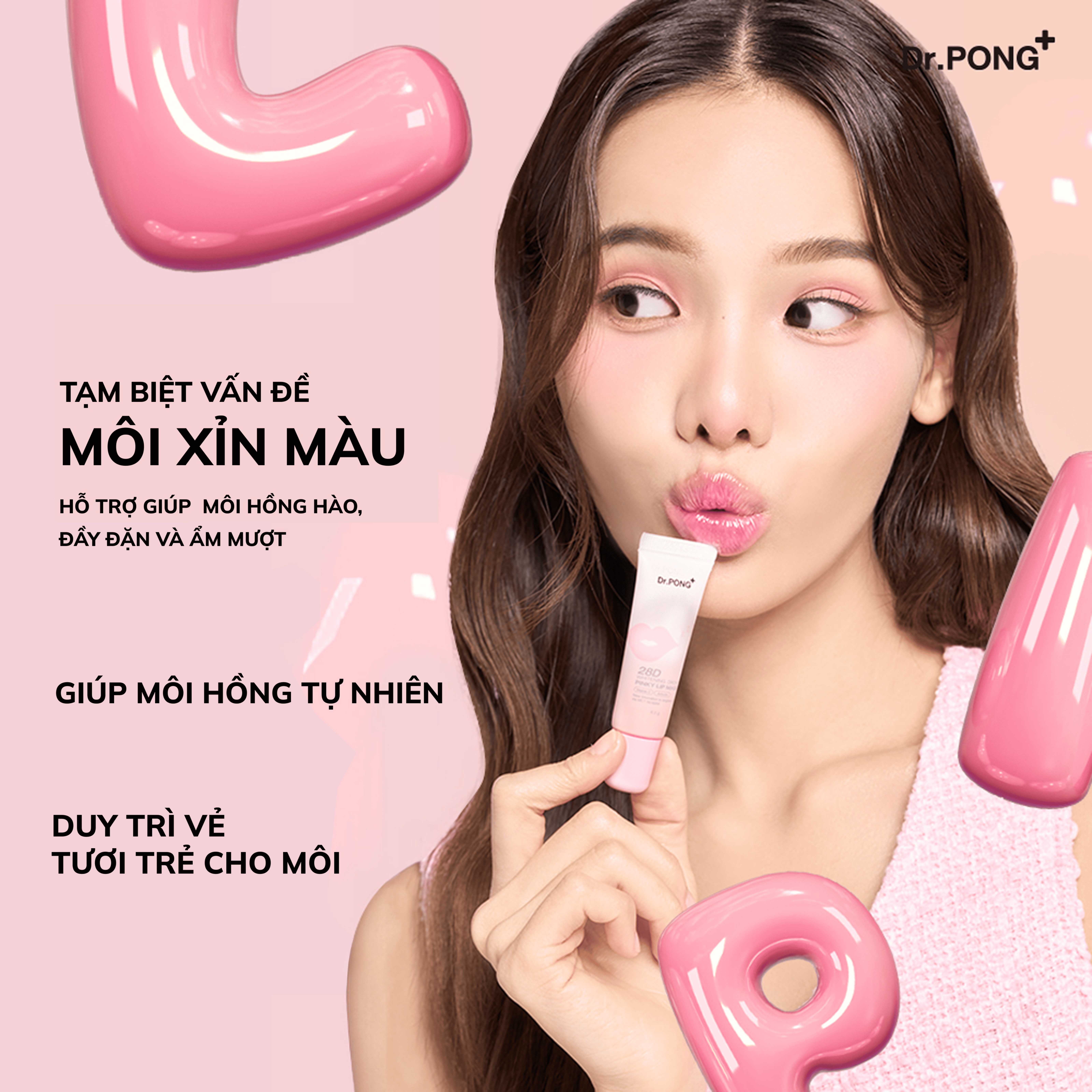 Dưỡng ẩm môi, hỗ trợ giảm thâm môi Dr.PONG 28D Whitening Drone Pinky & Peachy Lip Mask 8.5g