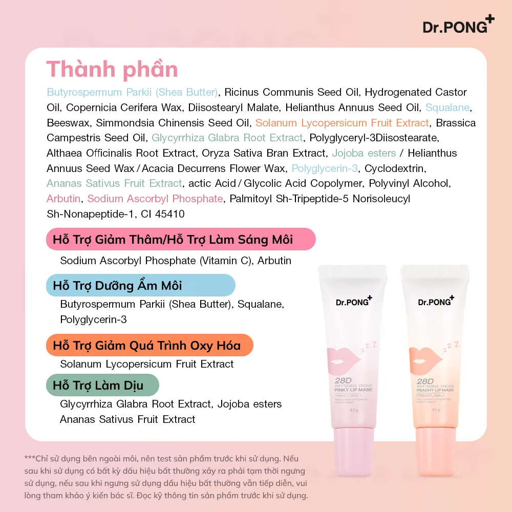 Dưỡng ẩm môi, giảm thâm môi Dr.Pong 28D Whitening Drone Lip Mask 8.5g