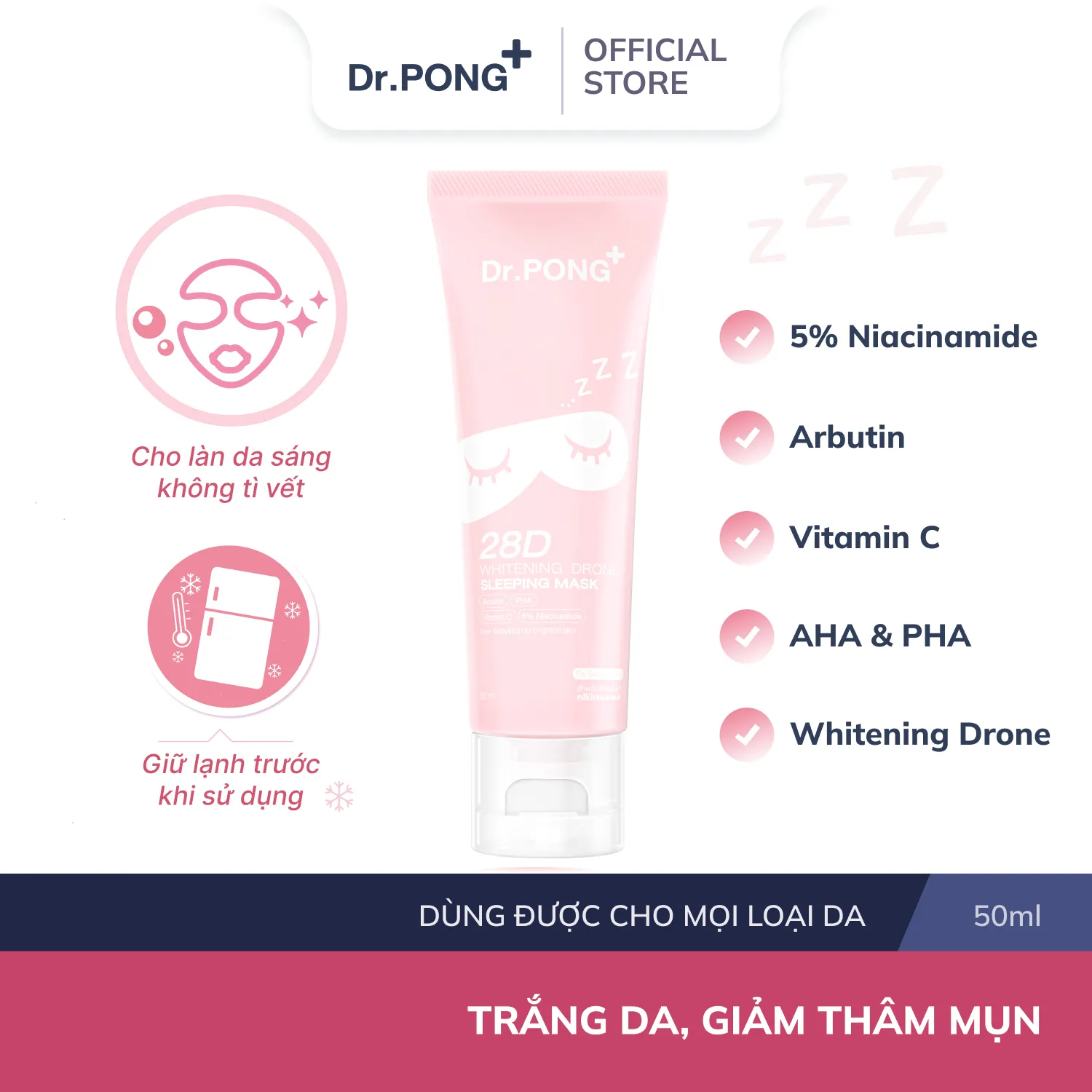 Mặt nạ ngủ trắng da, mờ thâm mụn Dr.PONG 28D Whitening Drone Sleeping 50ml