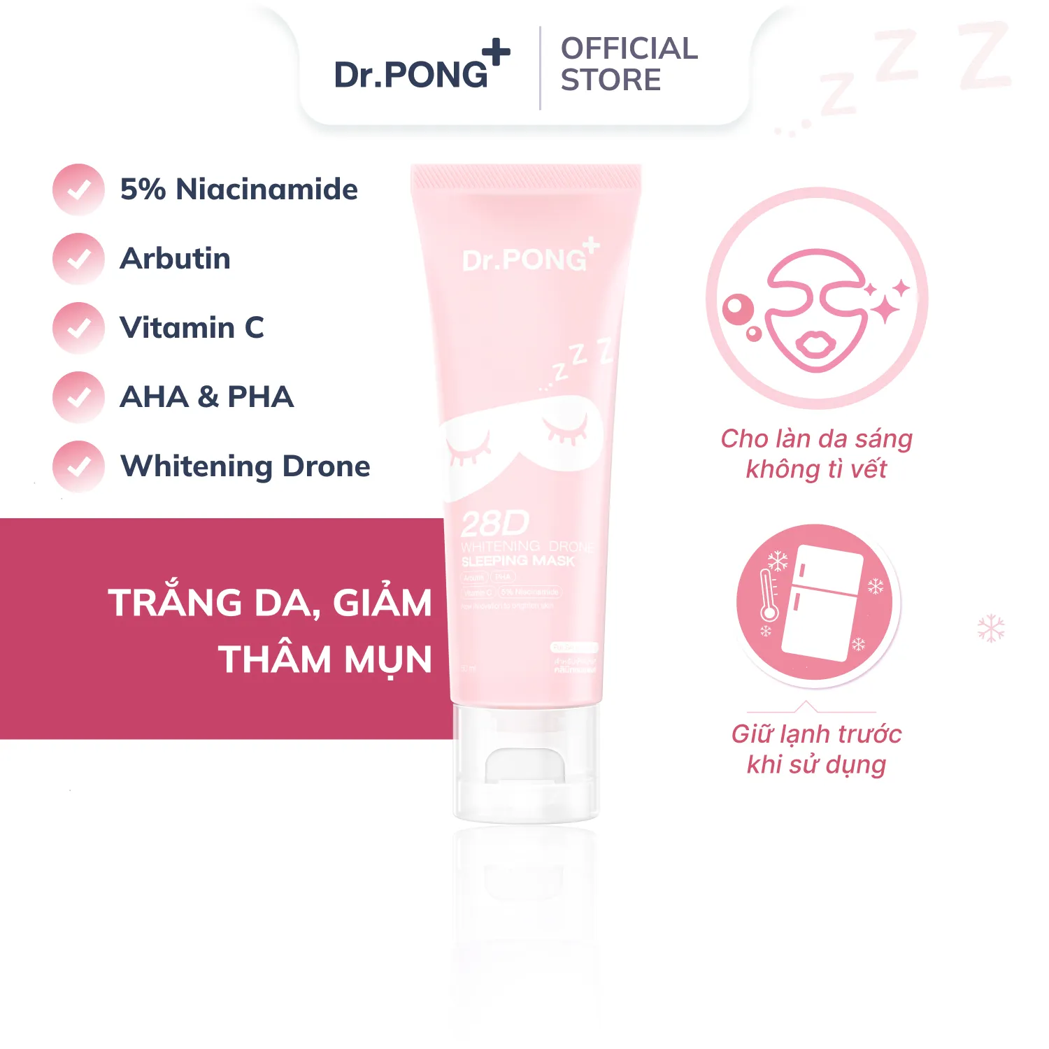 Mặt nạ ngủ trắng da, mờ thâm mụn Dr.PONG 28D Whitening Drone Sleeping 50ml