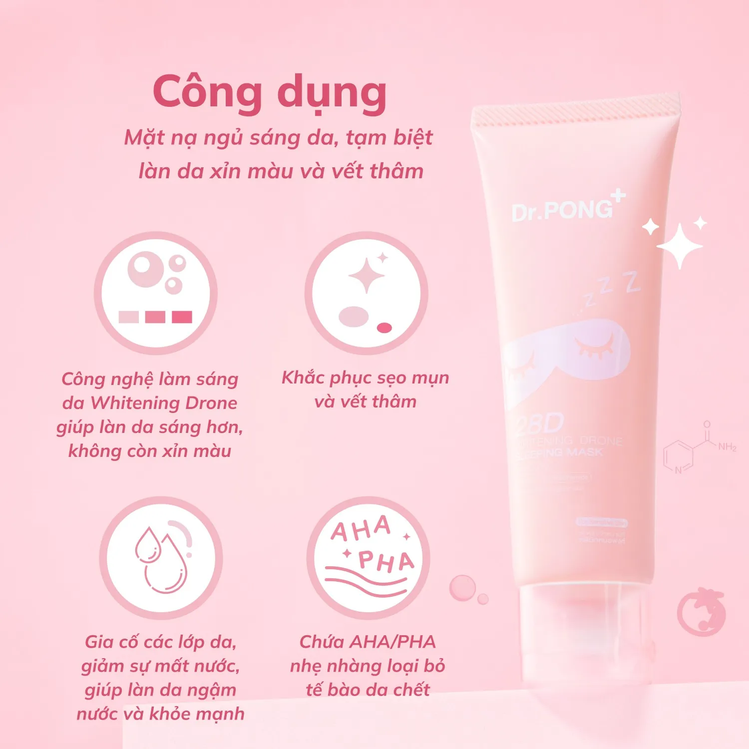 Mặt nạ ngủ trắng da, mờ thâm mụn Dr.PONG 28D Whitening Drone Sleeping 50ml