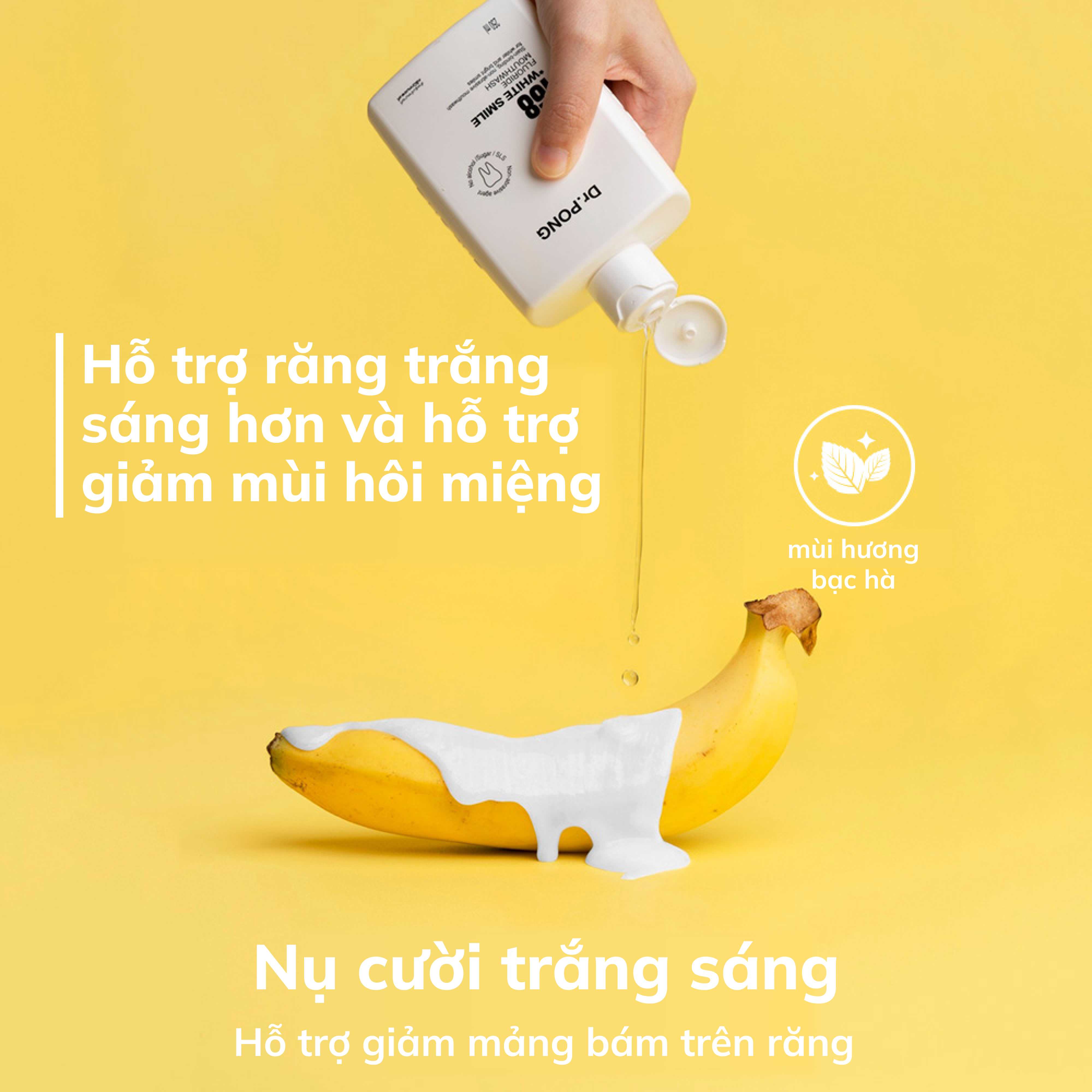 Nước súc miệng trắng răng, hỗ trợ giảm mảng ố vàng, khử mùi hôi miệng Dr.PONG 168 White Smile Fluoride Mouthwash 250ml