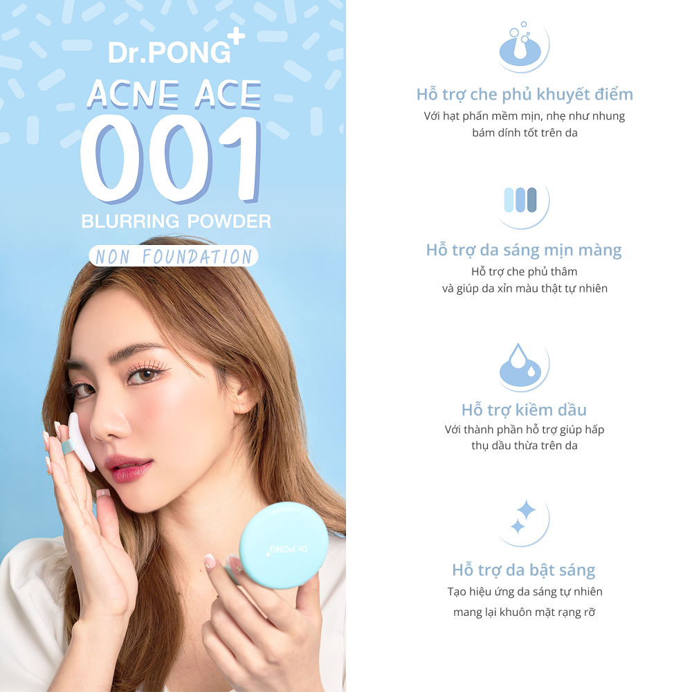 Phấn phủ hỗ trợ kiềm dầu dành cho da mụn DR.PONG Acne Ace 001 Blurring Powder 9g