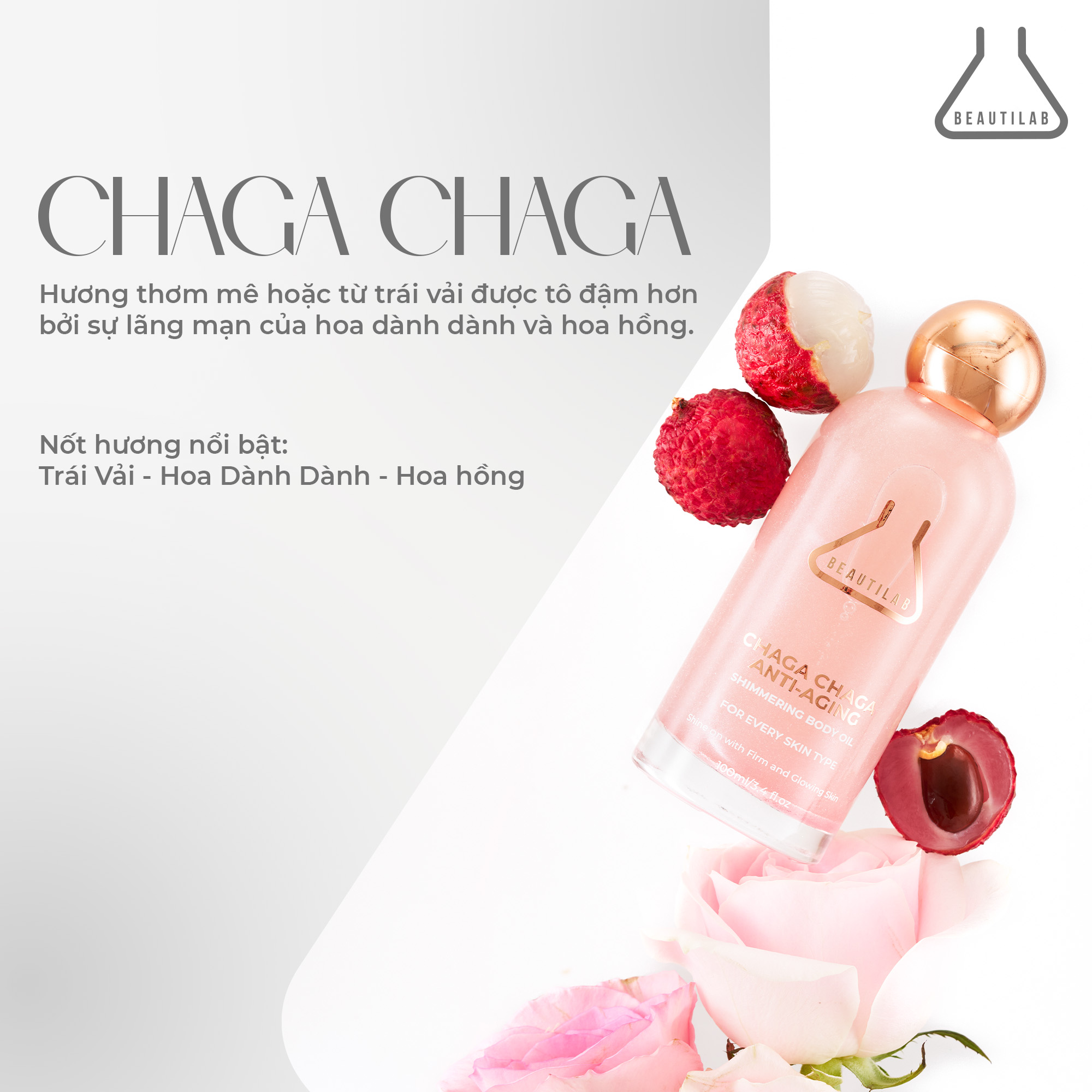 Dầu dưỡng thể dưỡng ẩm da có ánh nhũ Beautilab Anti-Aging Shimmering Body Oil 100ml