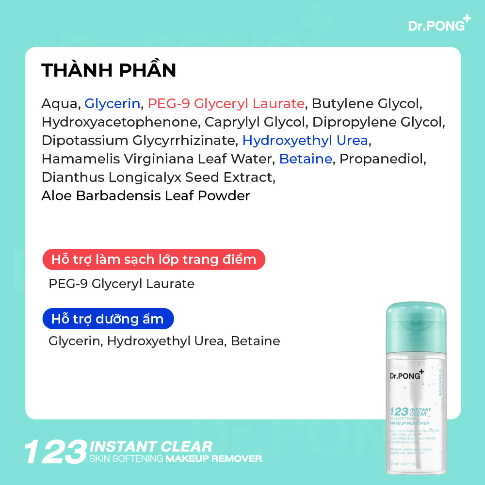 Nước tẩy trang Dr.PONG 123 Instant Clear Skin Softening Makeup Remover