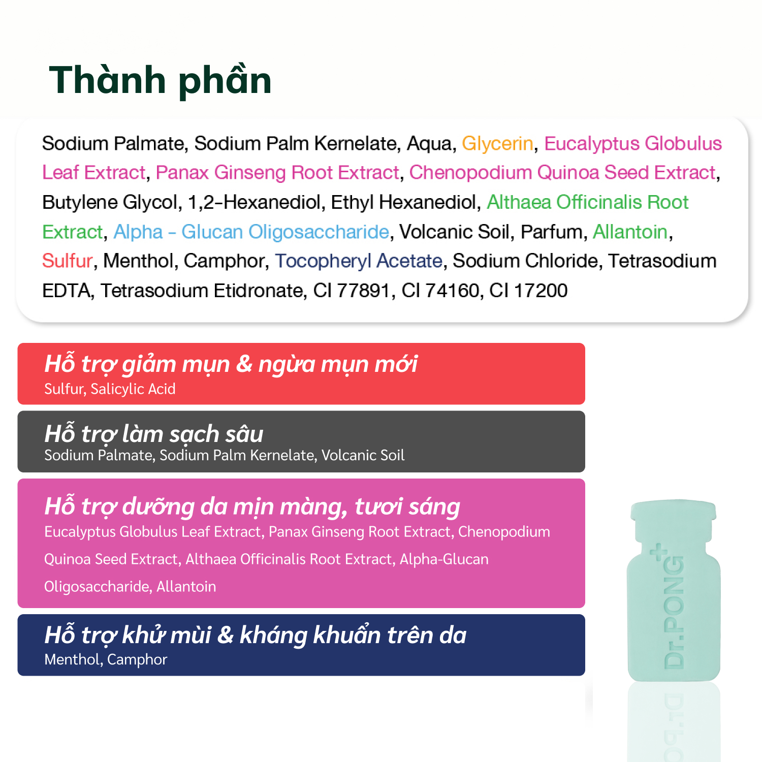 Xà phòng hỗ trợ giảm mụn lưng và giúp da mềm mịn với lưu huỳnh núi lửa Dr. PONG Natural Volcanic Sulphur Soap 70g