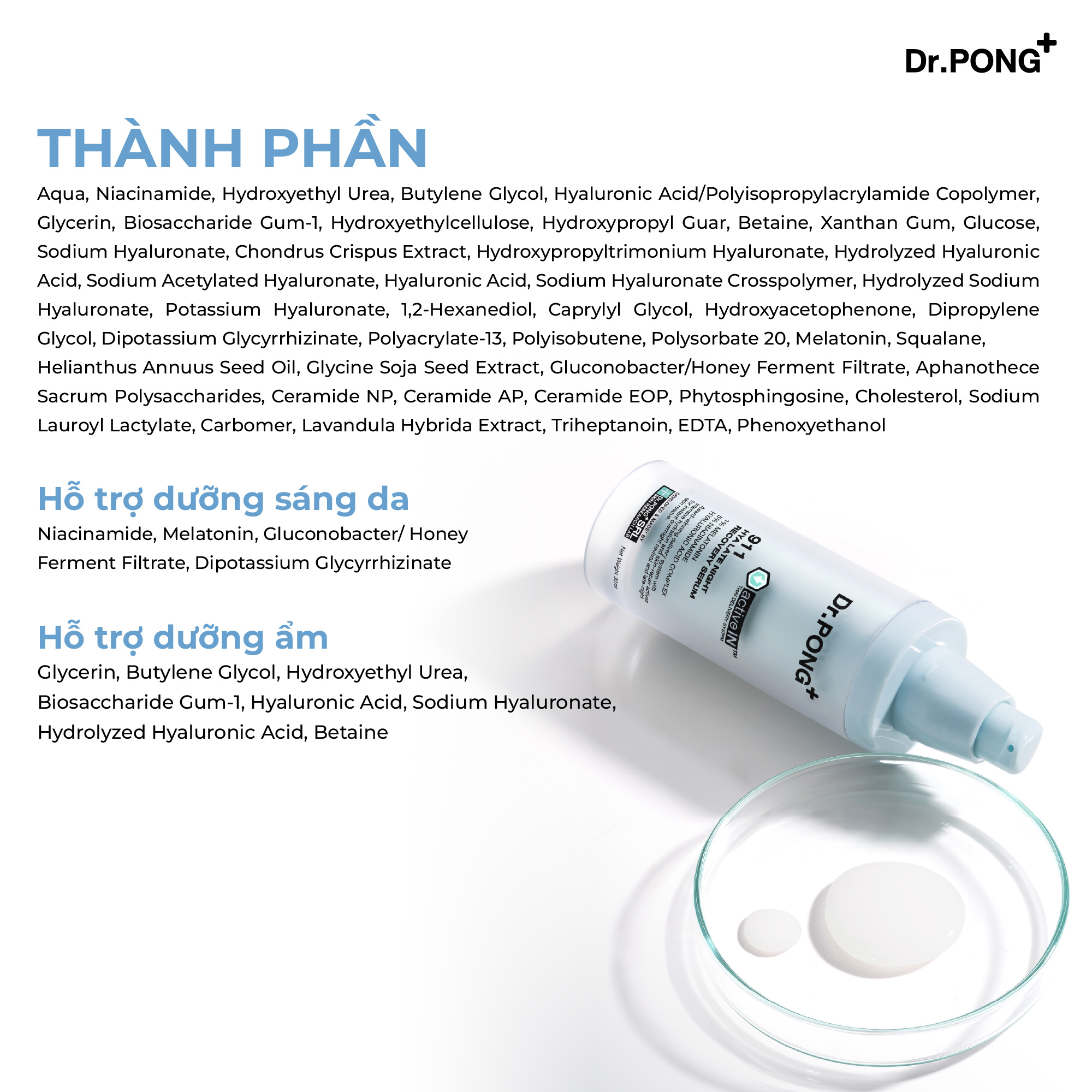 Serum hỗ trợ phục hồi da, dưỡng ẩm và làm sáng Dr.PONG Activein 911 Hya Late Night Recovery Serum