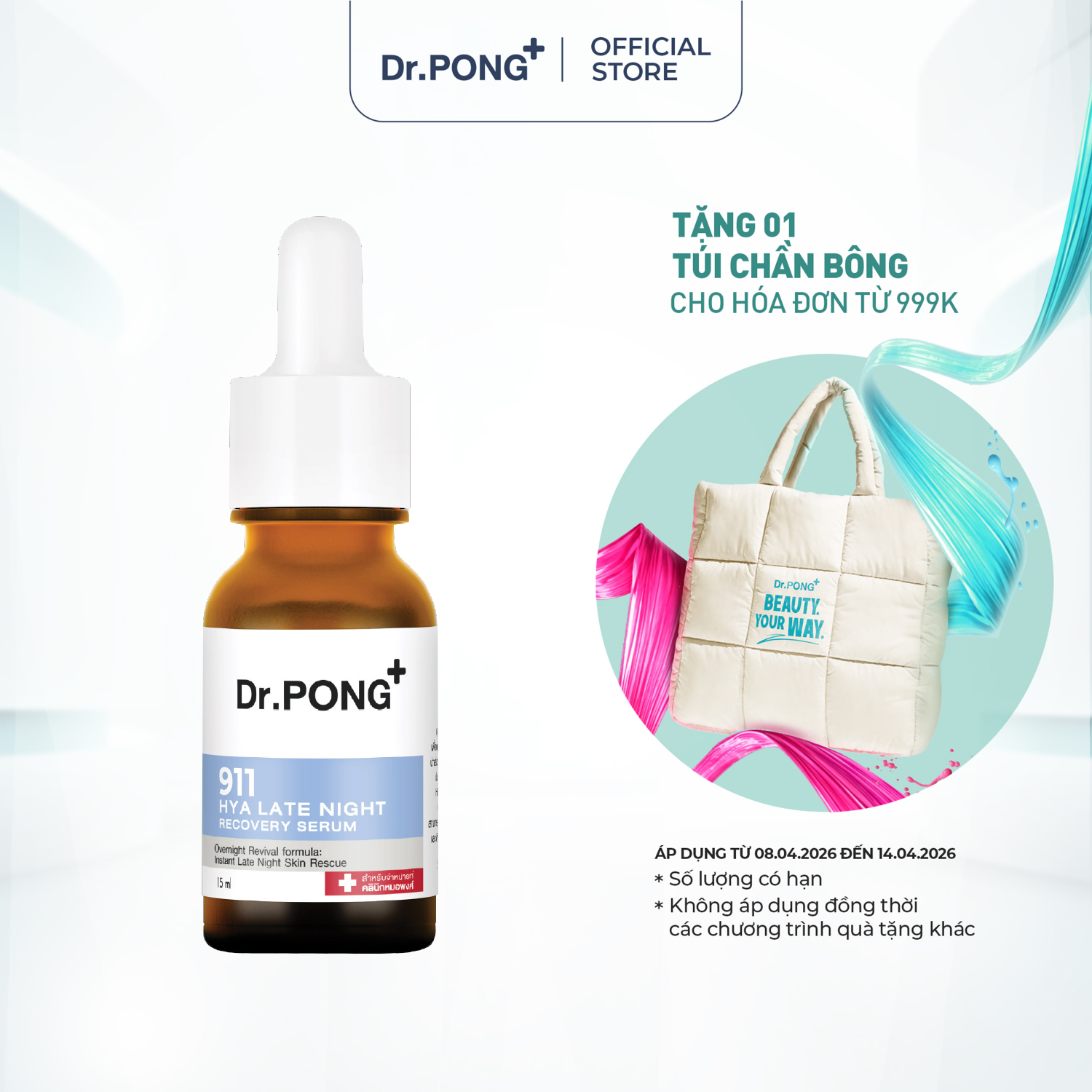 Serum hỗ trợ phục hồi da, dưỡng ẩm và làm sáng Dr.PONG Activein 911 Hya Late Night Recovery Serum