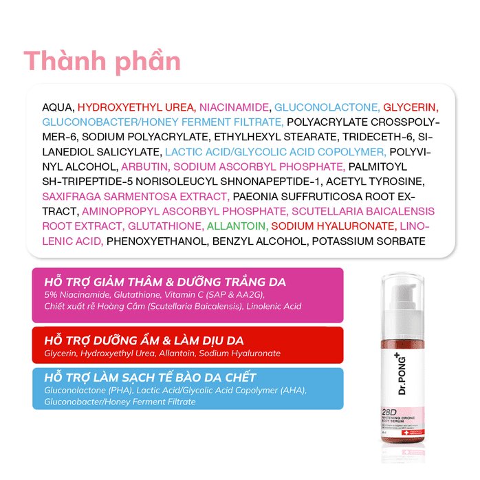 Serum hỗ trợ dưỡng trắng toàn thân Dr.PONG 28D Whitening Drone Body Serum 60ml