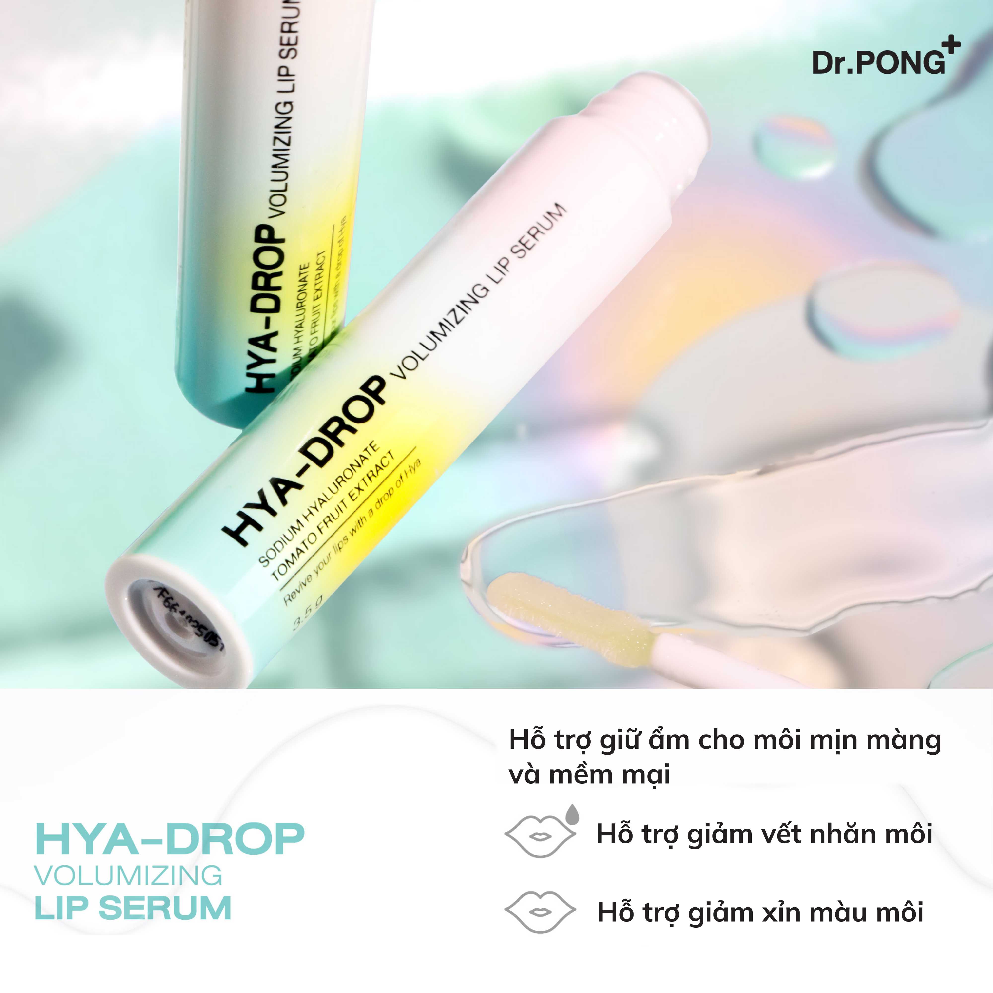 Serum hỗ trợ dưỡng môi căng mọng, mềm ẩm, giảm thâm môi Dr.PONG Hya-Drop Volumizing Lip Serum 3.5g