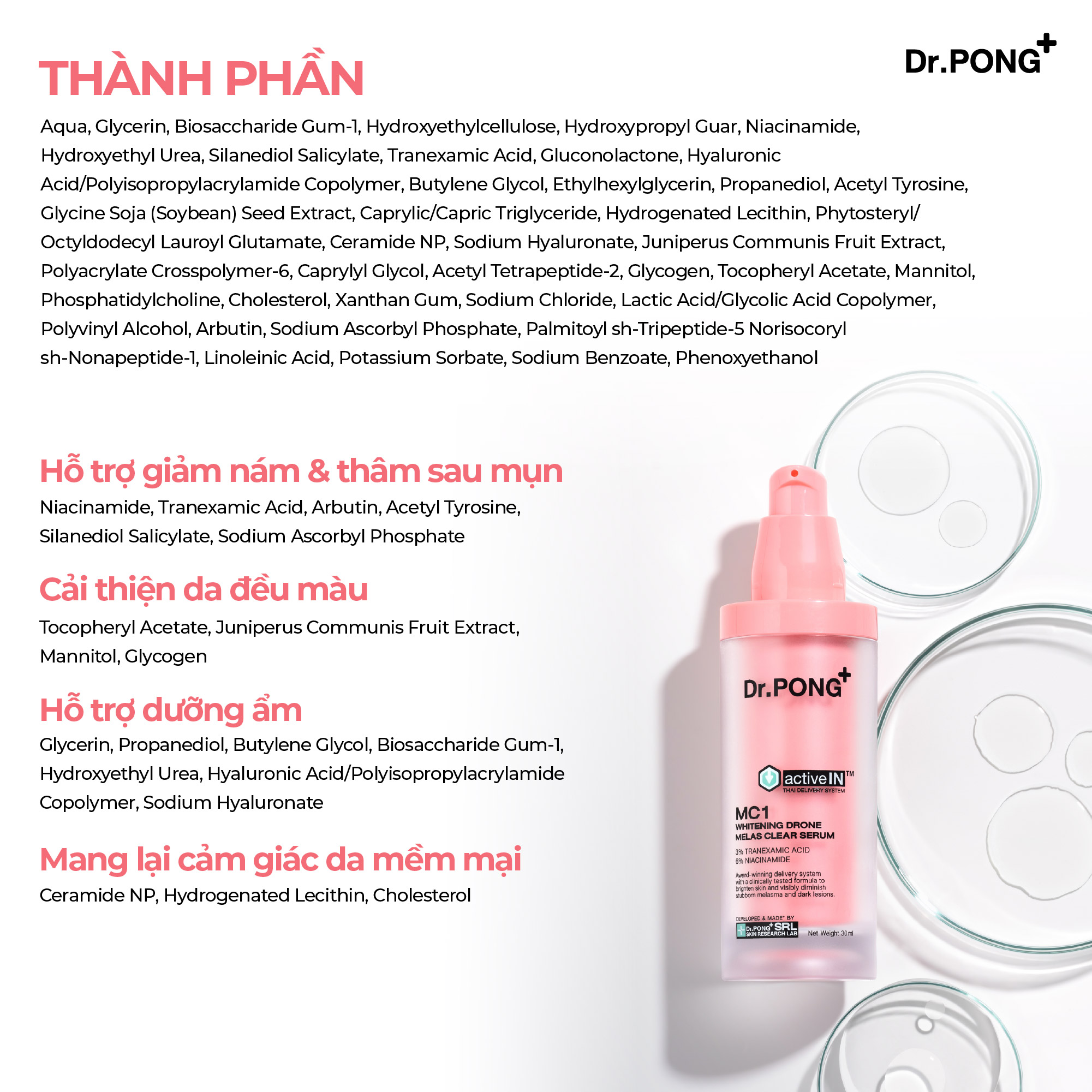 Serum hỗ trợ giảm nám DR.PONG Activein MC1 Whitening Drone Melas Clear Serum