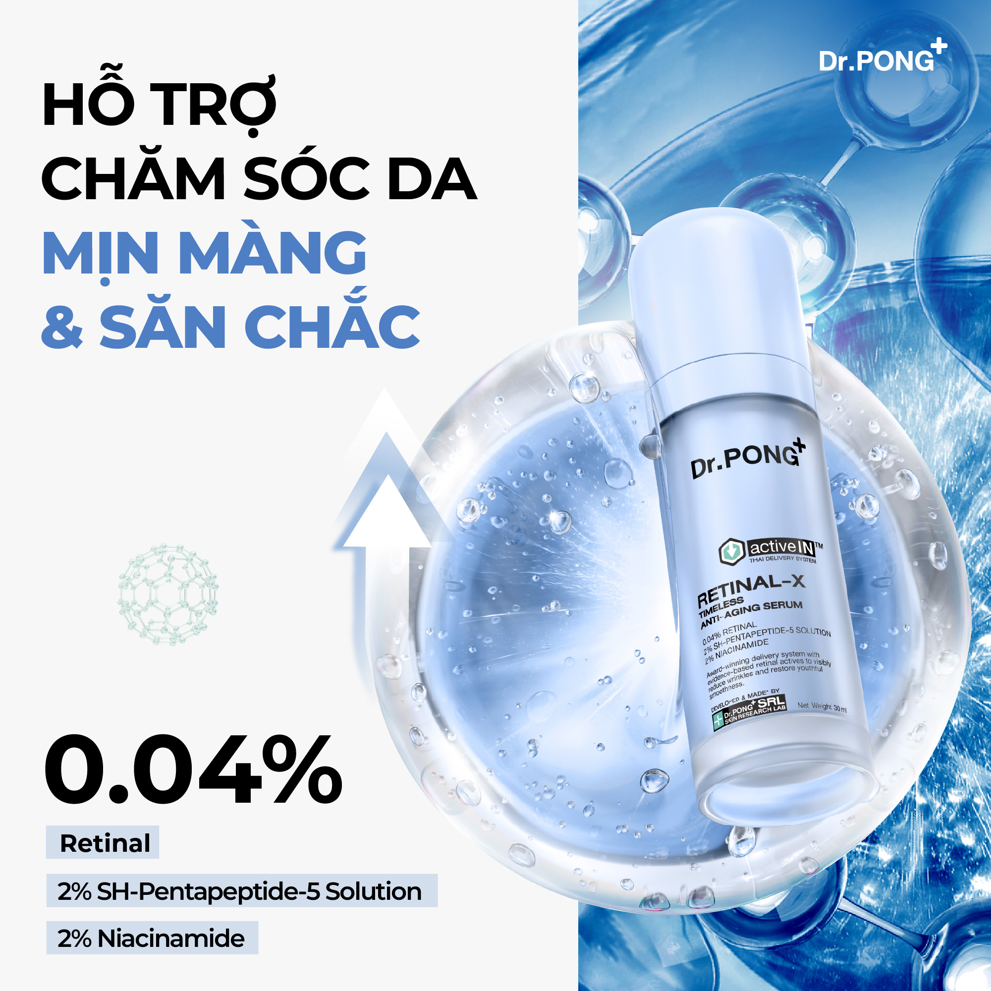 Serum hỗ trợ làm mờ nếp nhăn, trắng da Dr.PONG Retinal-x Timeless Anti-aging Serum