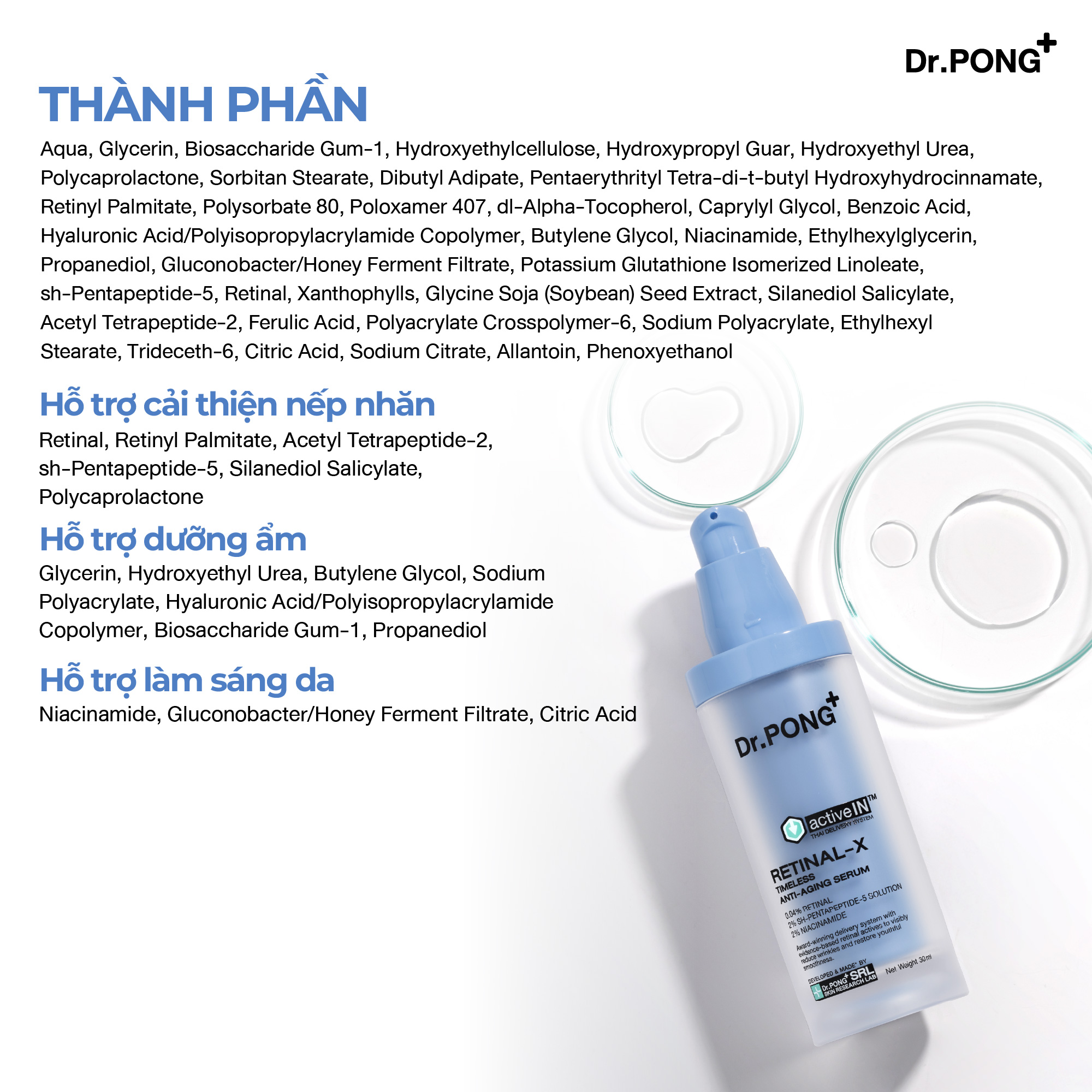 Serum hỗ trợ làm mờ nếp nhăn, trắng da Dr.PONG Retinal-x Timeless Anti-aging Serum