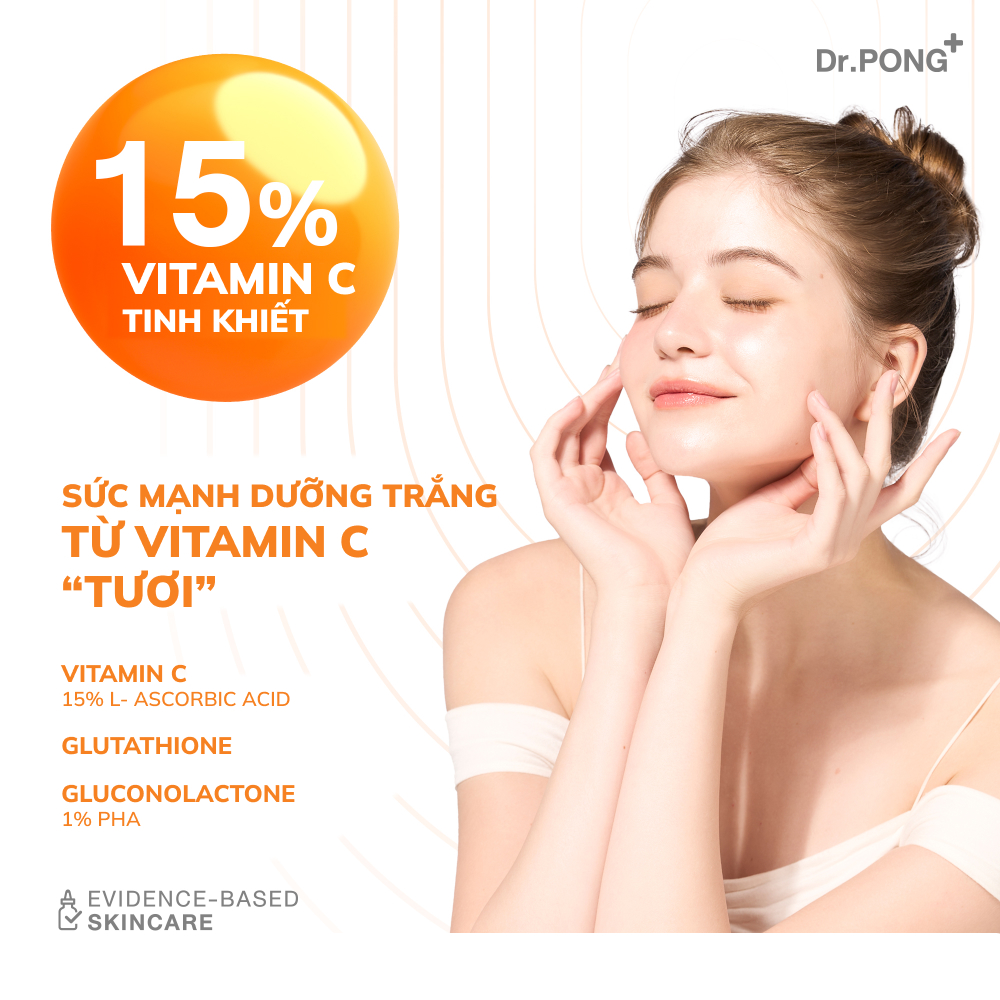 Serum Vitamin C dưỡng trắng, hỗ trợ mờ nếp nhăn Dr.PONG 15c Antioxidant Vitamin C Shake Shake Serum 10ml