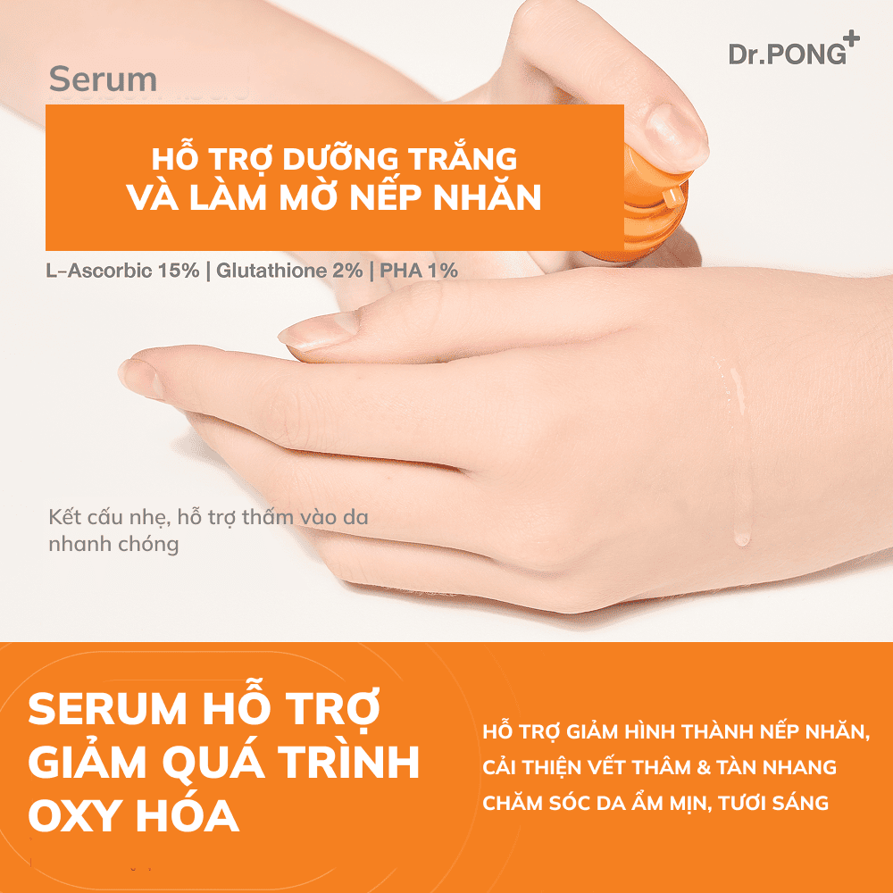 Serum Vitamin C dưỡng trắng, hỗ trợ mờ nếp nhăn Dr.PONG 15c Antioxidant Vitamin C Shake Shake Serum 10ml