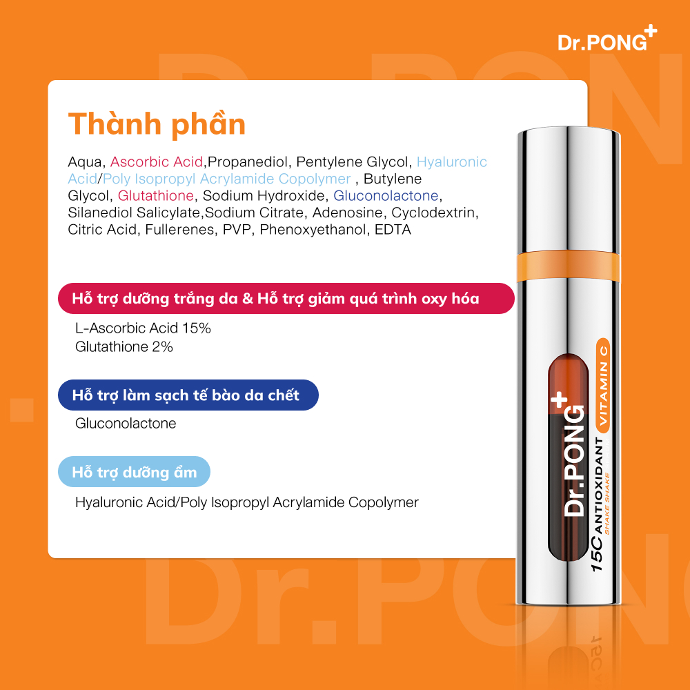 Serum Vitamin C dưỡng trắng, hỗ trợ mờ nếp nhăn Dr.PONG 15c Antioxidant Vitamin C Shake Shake Serum 10ml