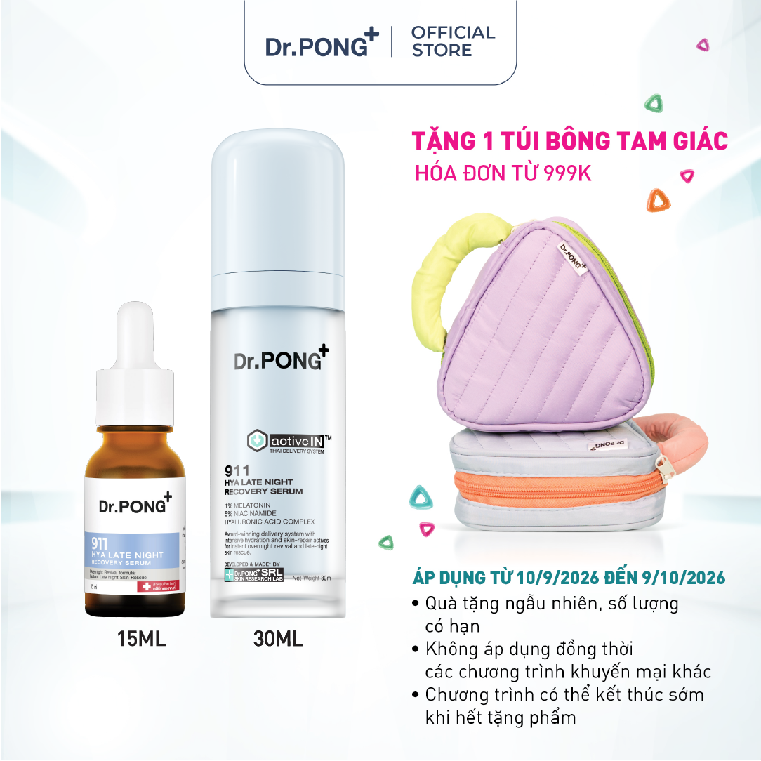 Serum hỗ trợ phục hồi da, dưỡng ẩm và làm sáng Dr.PONG Activein 911 Hya Late Night Recovery Serum