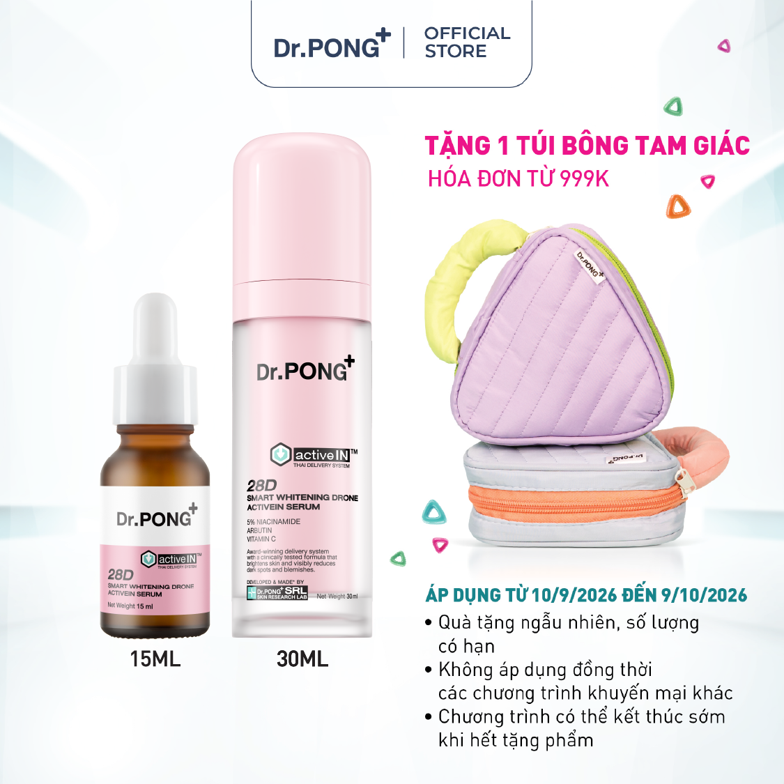 Serum hỗ trợ dưỡng trắng da, mờ thâm mụn Dr.PONG 28D Smart Whitening Drone Activein Serum