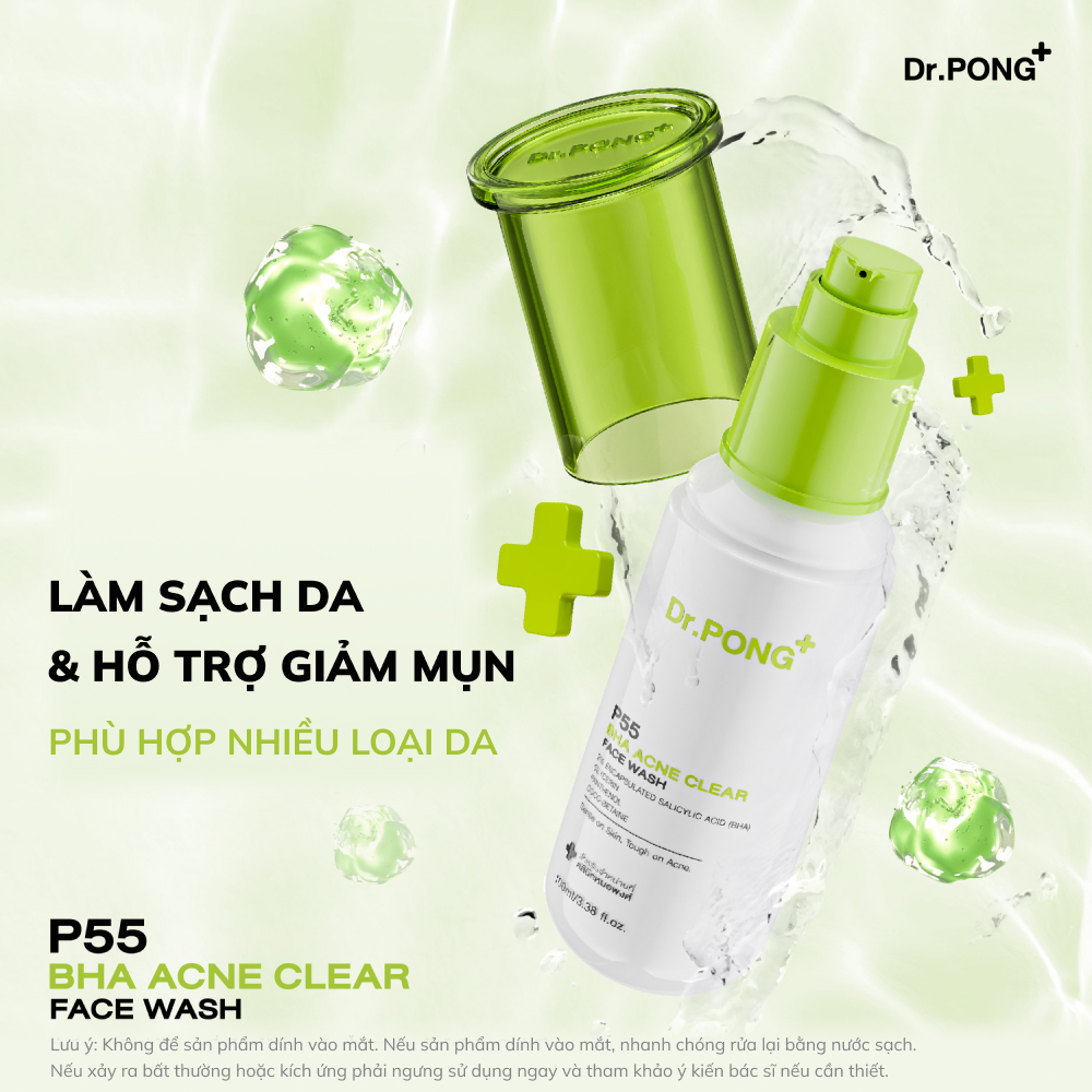 Gel rửa mặt hỗ trợ giảm mụn Dr.PONG p55 BHA Acne Clear Face Wash 100ml