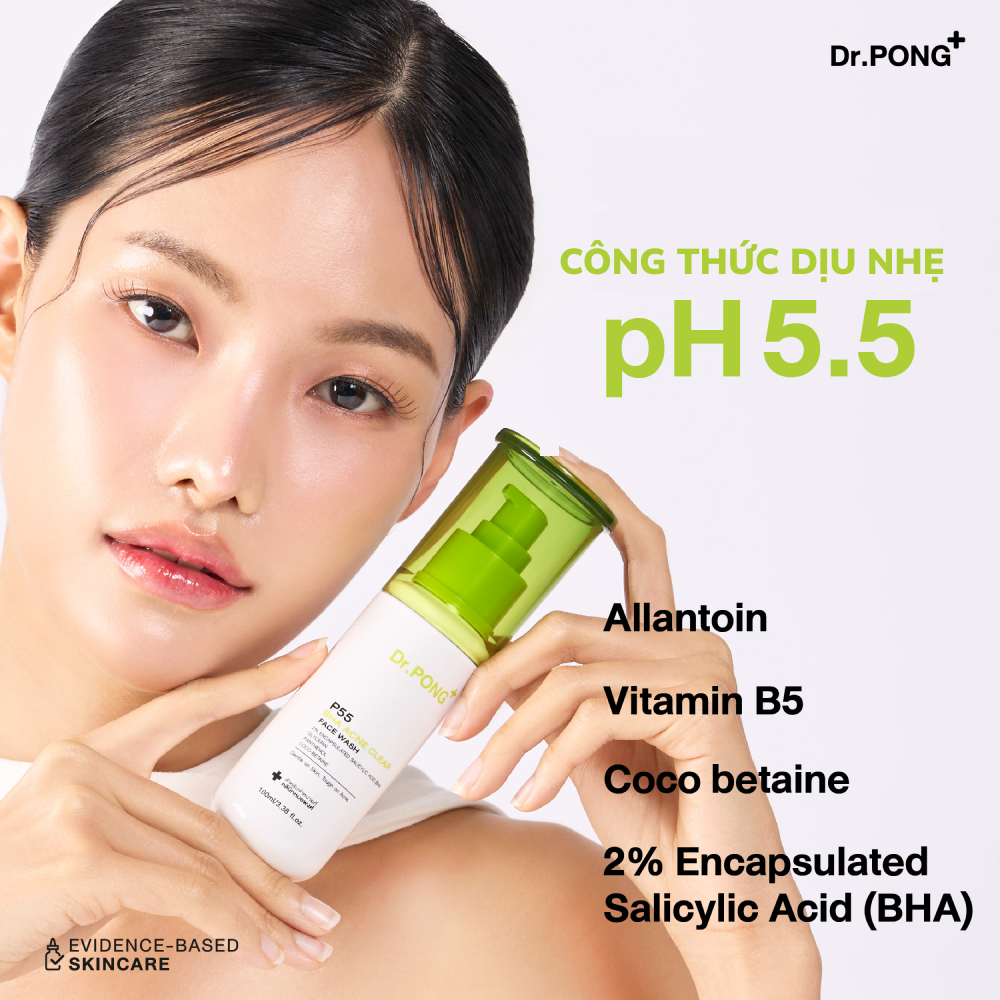 Gel rửa mặt hỗ trợ giảm mụn Dr.PONG p55 BHA Acne Clear Face Wash 100ml