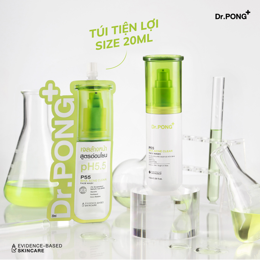 Gel rửa mặt hỗ trợ giảm mụn Dr.PONG p55 BHA Acne Clear Face Wash 100ml
