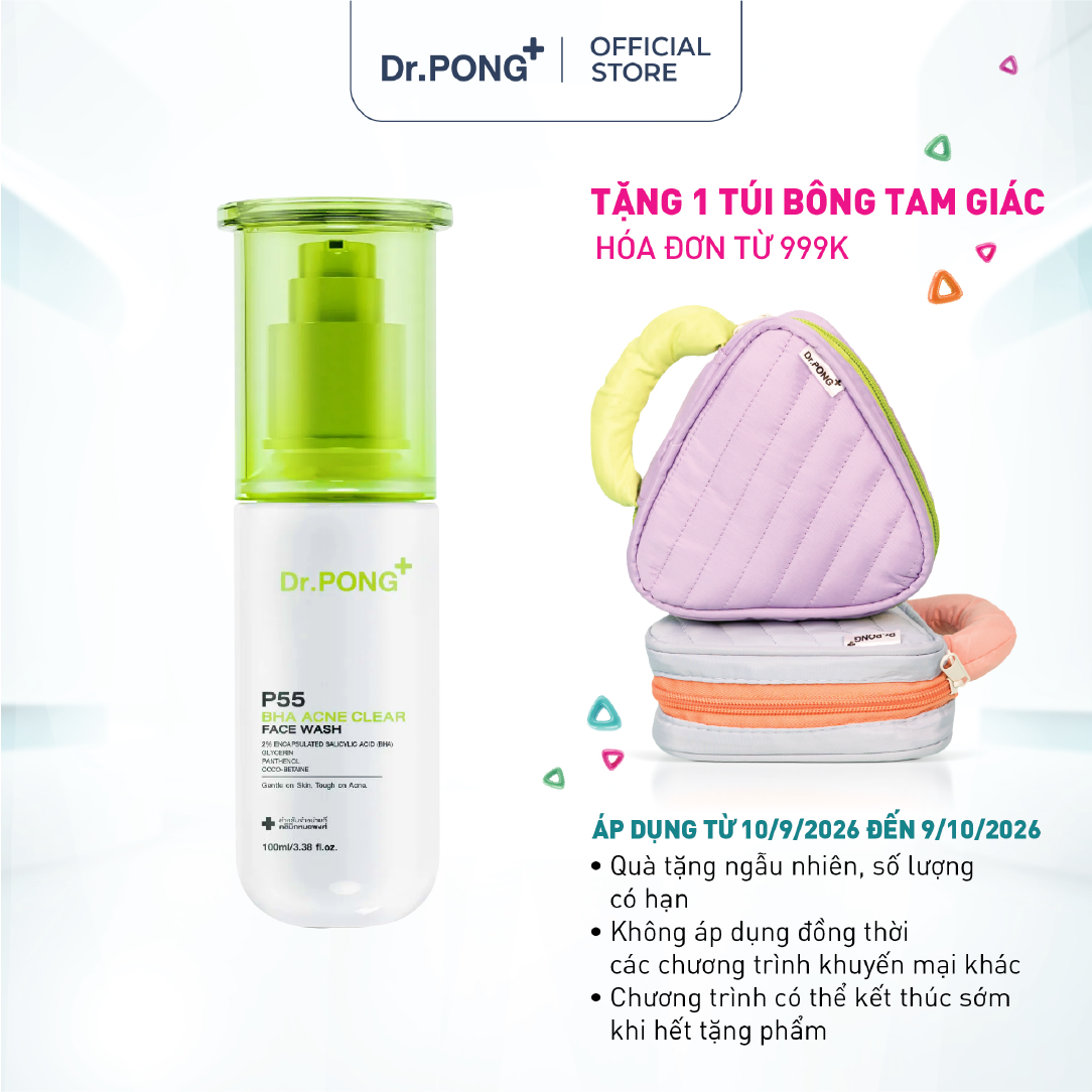 Gel rửa mặt hỗ trợ giảm mụn Dr.PONG p55 BHA Acne Clear Face Wash 100ml