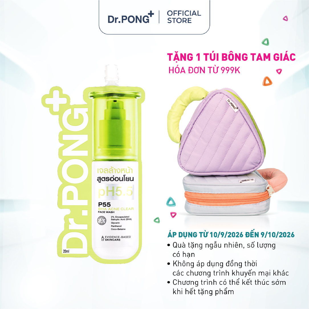 Gel rửa mặt hỗ trợ giảm mụn Dr.PONG p55 BHA Acne Clear Face Wash 20ml