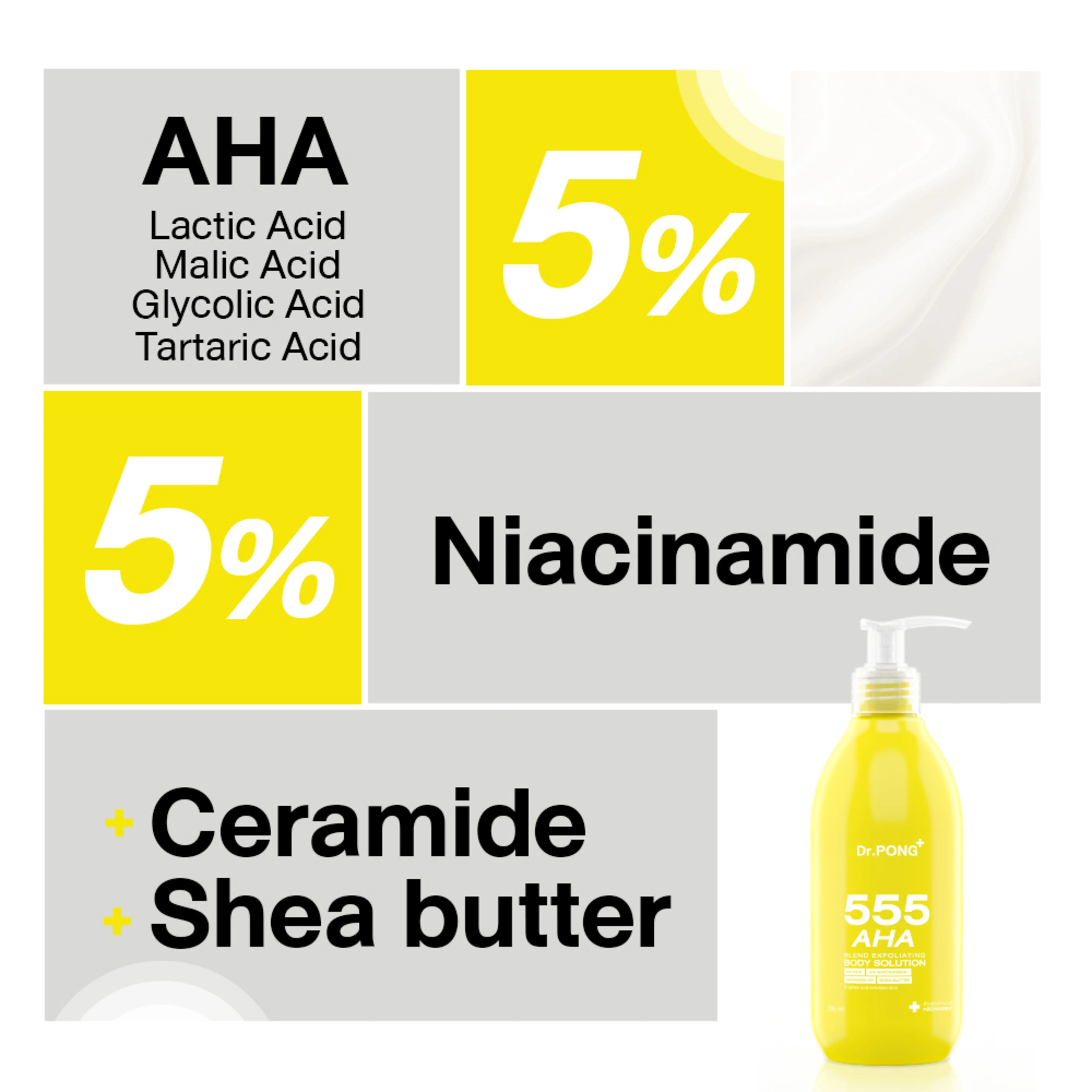 Sữa tẩy tế bào da chết, dưỡng ẩm và trắng da toàn thân Dr.PONG 555 AHA Blend Exfoliating 295ml