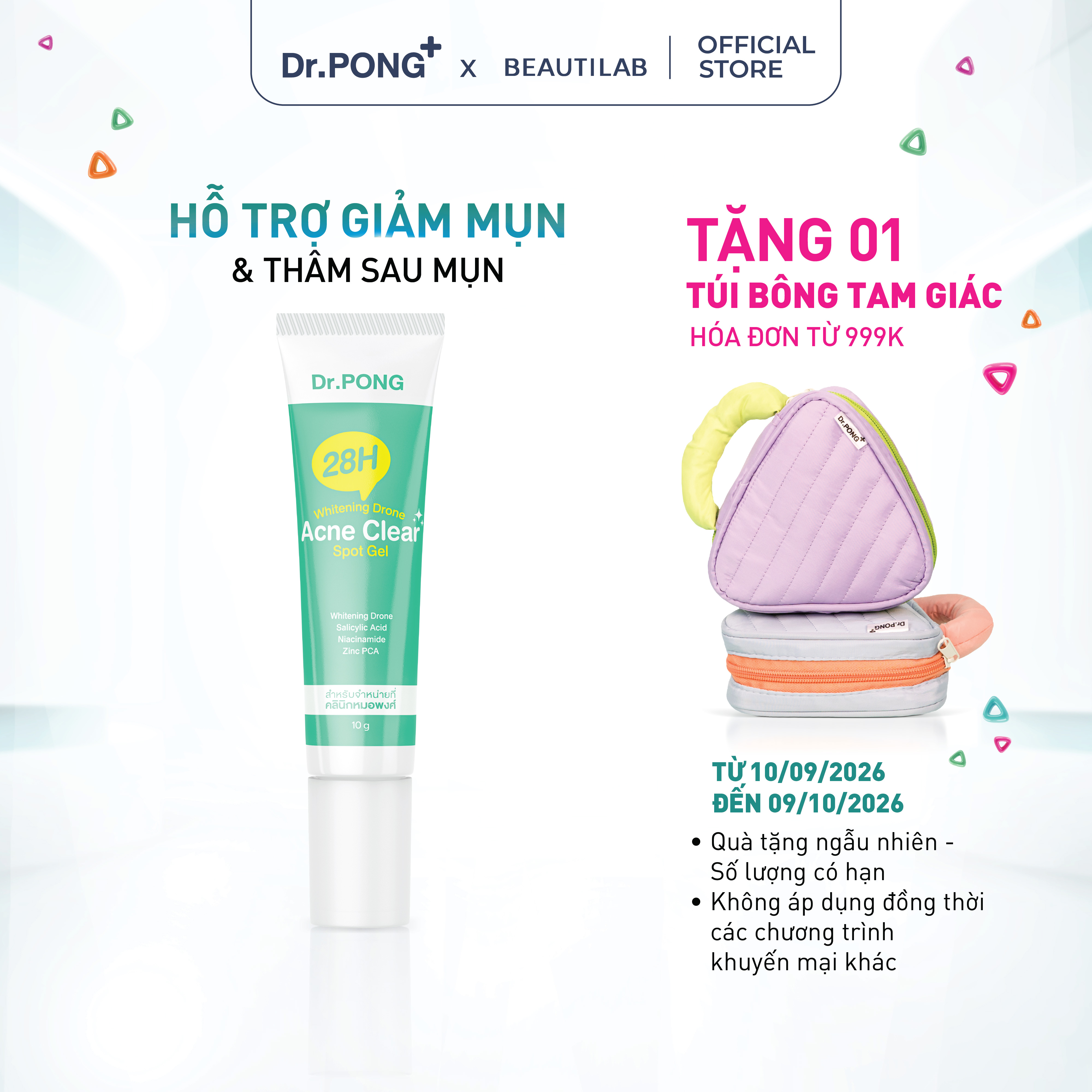 Gel chấm hỗ trợ xử lý mụn Dr.PONG 28H Whitening Drone Acne Clear Spot Gel 10g
