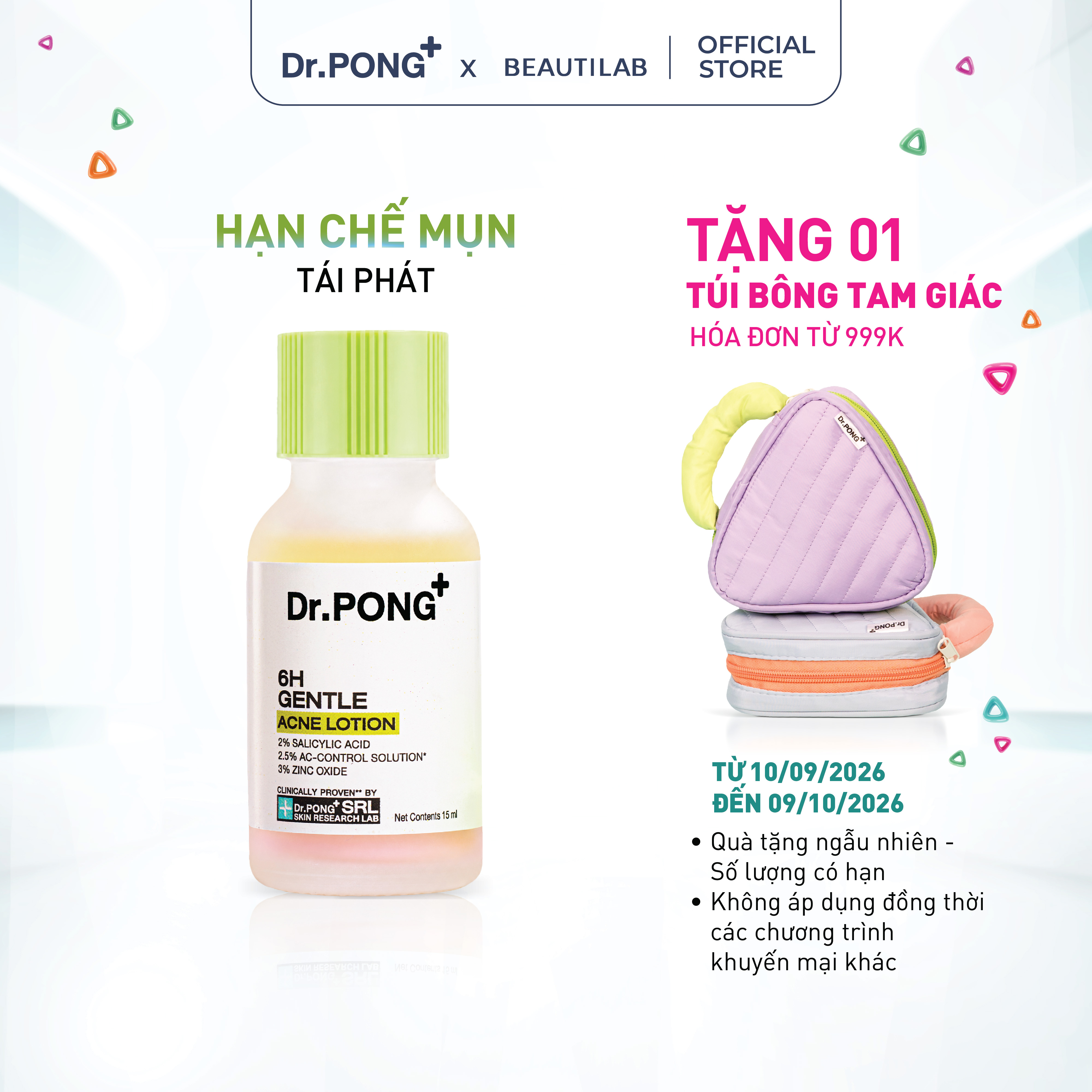 Chấm mụn 2 lớp hỗ trợ gom cồi, giảm mụn Dr.PONG 6H Gentle Acne Lotion