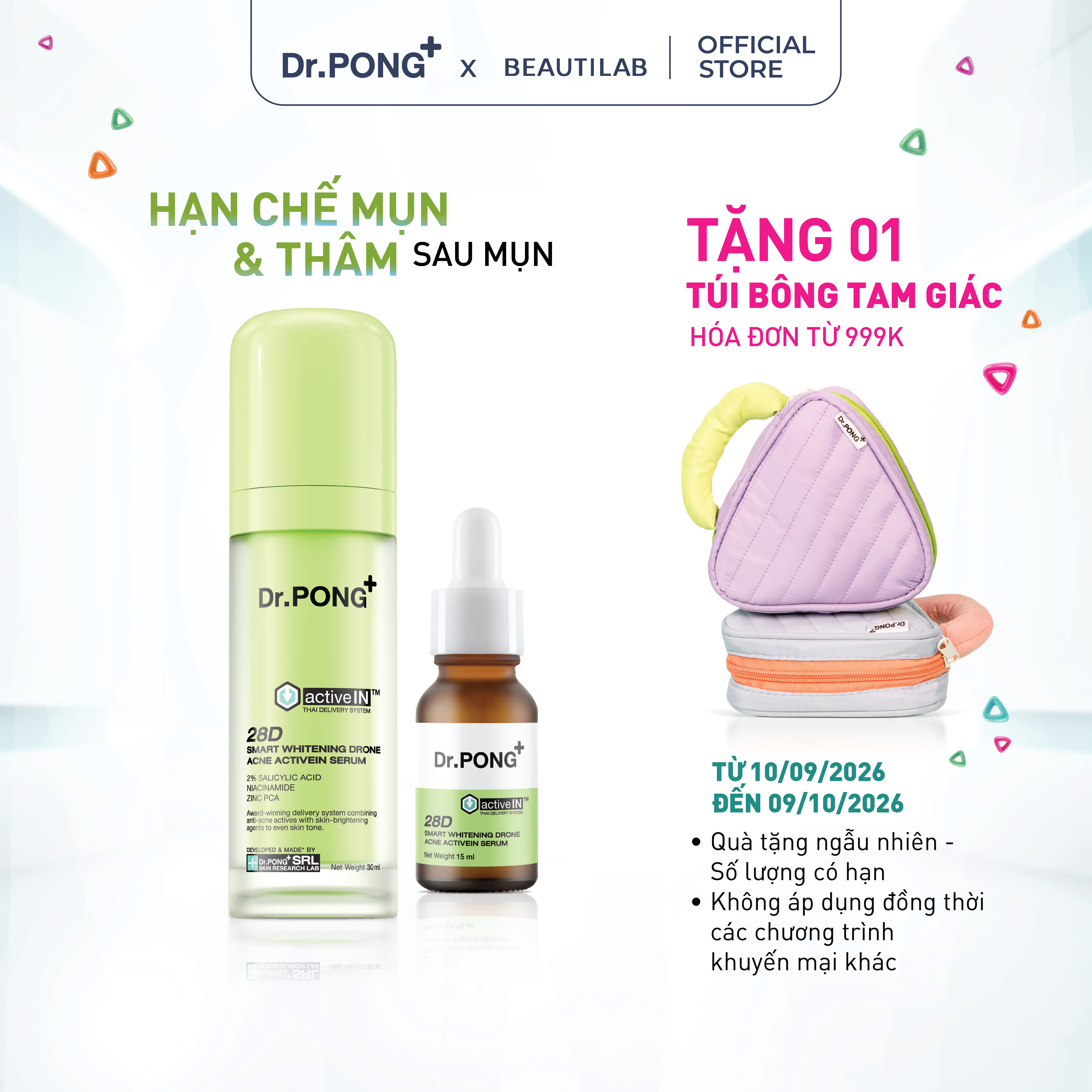 Serum hỗ trợ giảm mụn, thâm mụn Dr.PONG 28D Smart Whitening Drone Acne Activein Serum