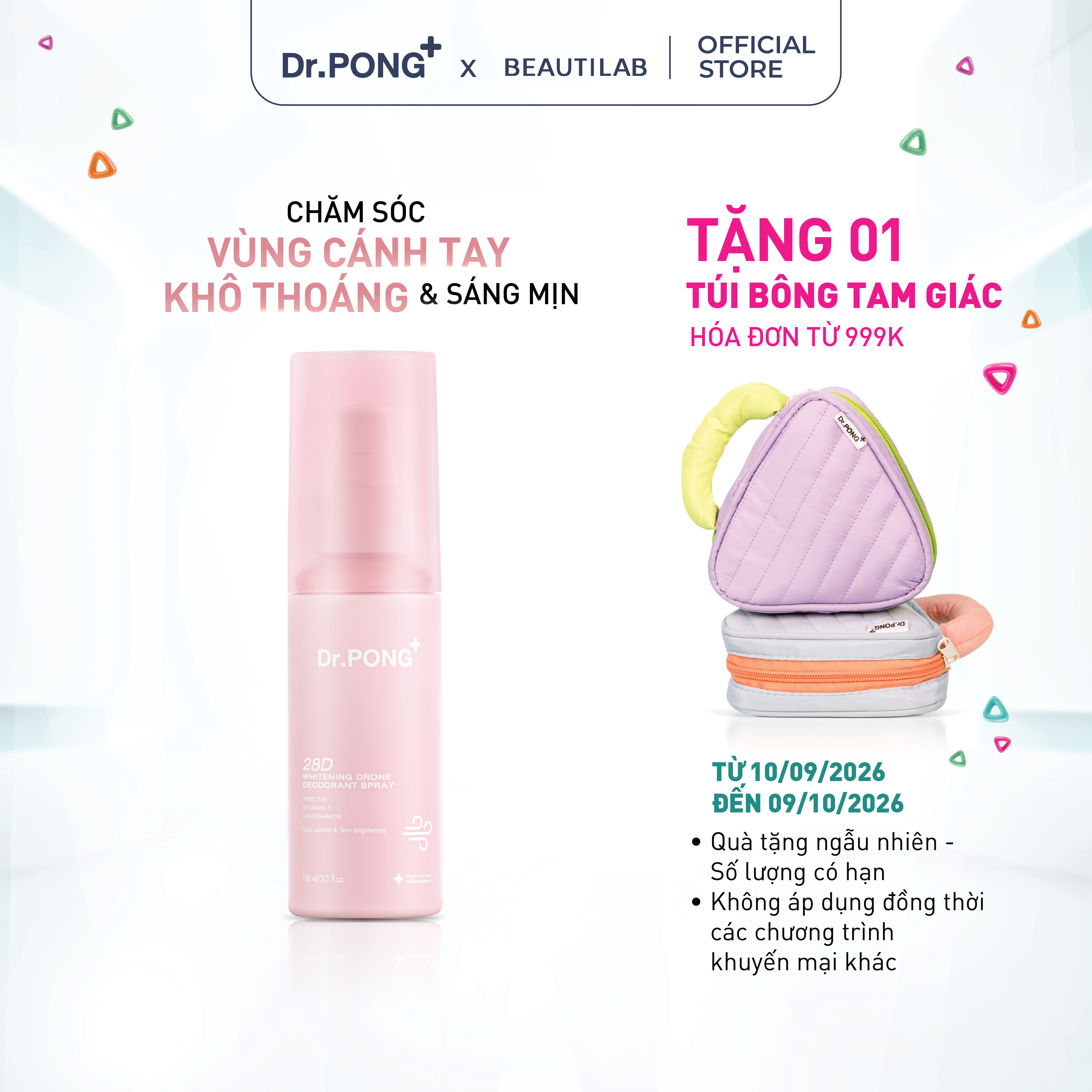 Xịt khử mùi trắng da, mờ thâm Dr.PONG 28D Whitening Drone Deodorant Spray 100ml