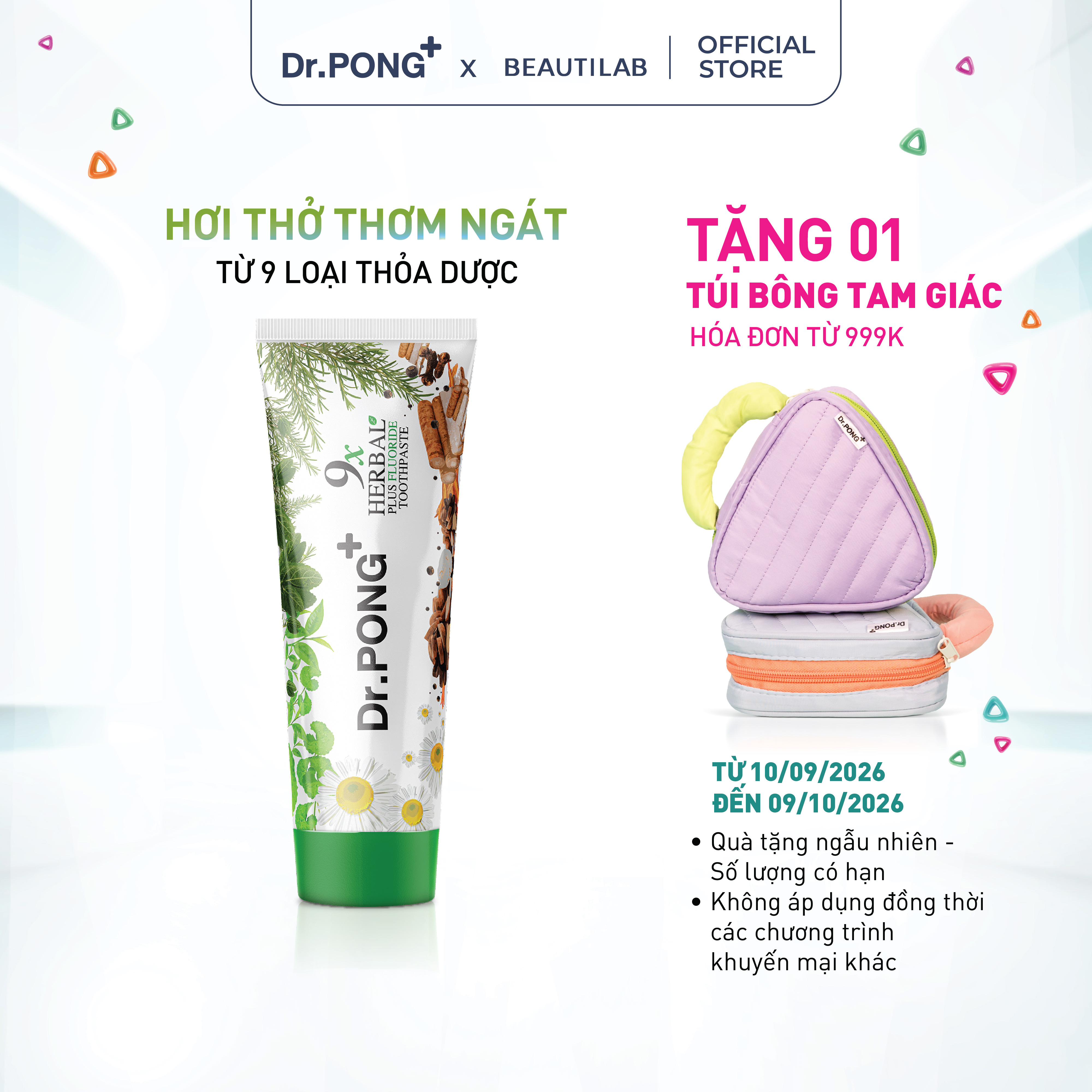 Kem đánh răng 9 loại thảo dược hỗ trợ  giảm mùi hôi miệng giúp răng trắng khỏe Dr.PONG 9x Herbal + Fluoride Toothpaste