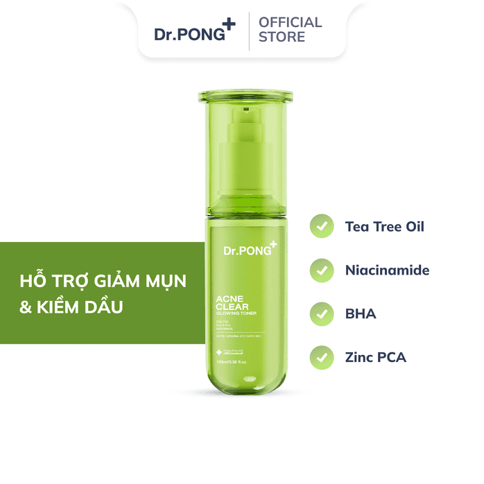 Toner hỗ trợ giảm mụn, kiềm dầu Dr.PONG Acne Clear Glowing Toner 100ml
